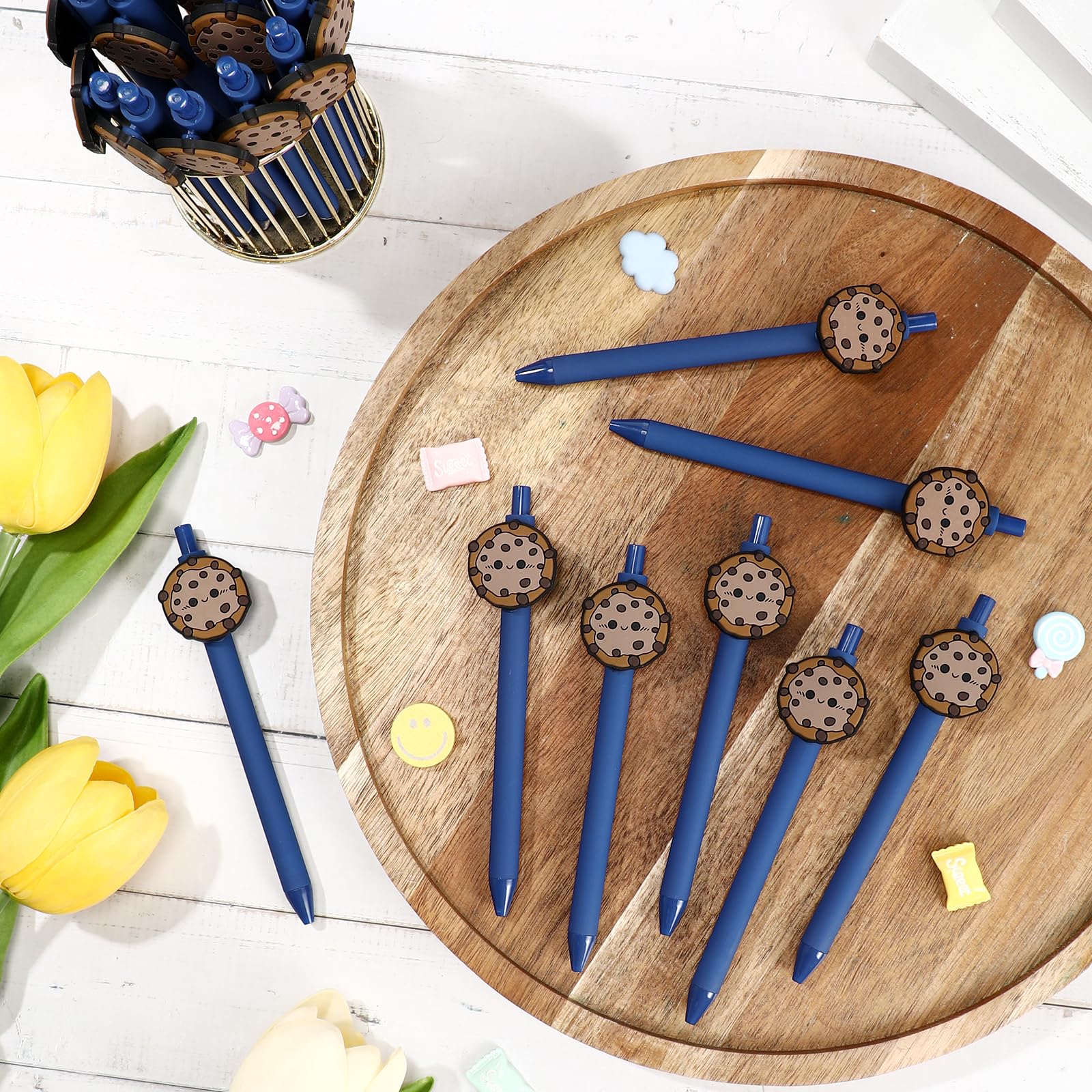 Sayglossy 24 bolígrafos de tinta negra retráctiles a granel para galletas dulces, chocolate, baby shower, suministros de fiesta, profesores, estudiantes, empleados, oficina, escuela
