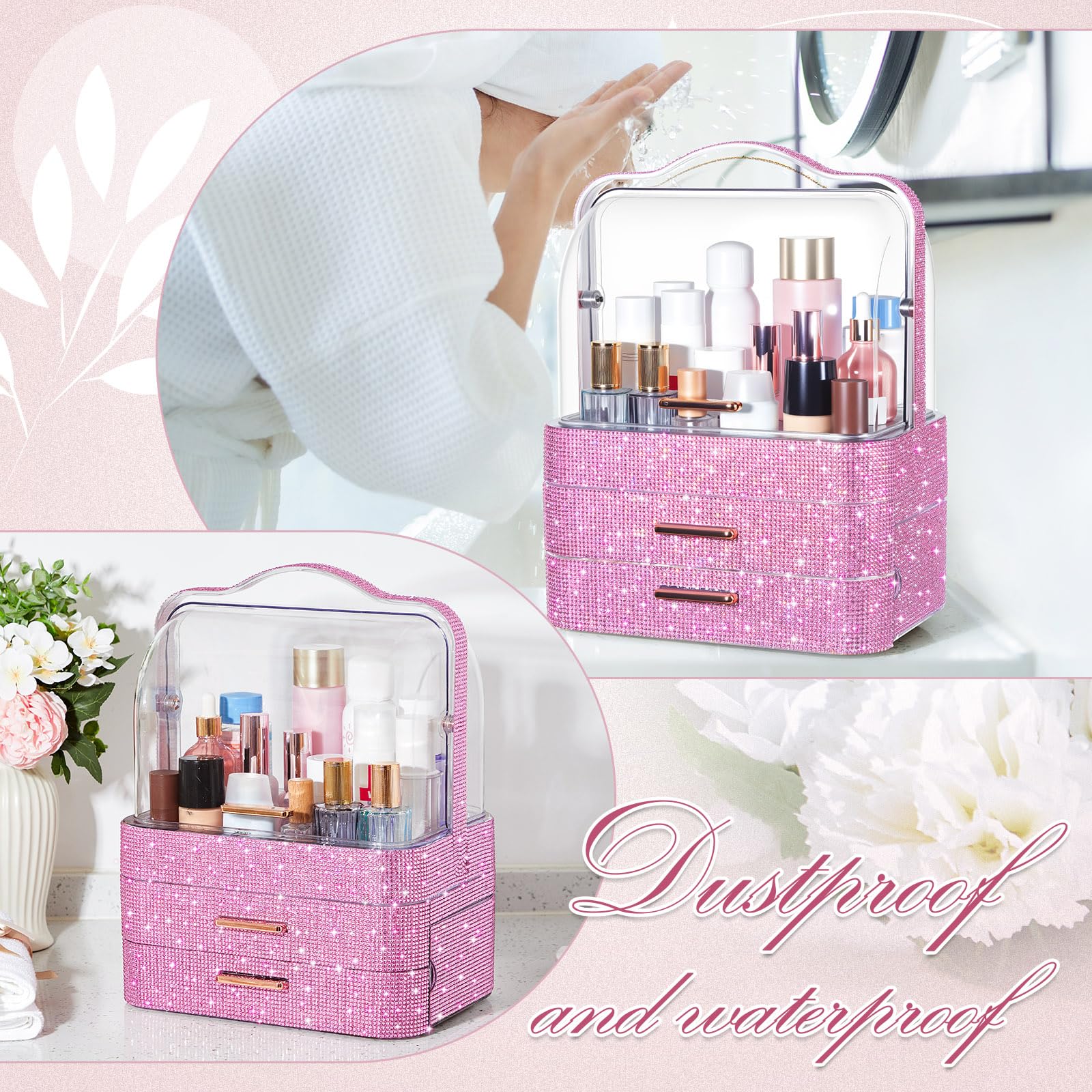 Honeydak Bling Make-up-Organizer für Muttertag, Krankenschwestern, Geburtstag, Geschenke, Kosmetik-Vitrinen mit transparenter Abdeckung, Hautpflege, Parfüm-Organizer für Arbeitsplatte, Schreibtisch