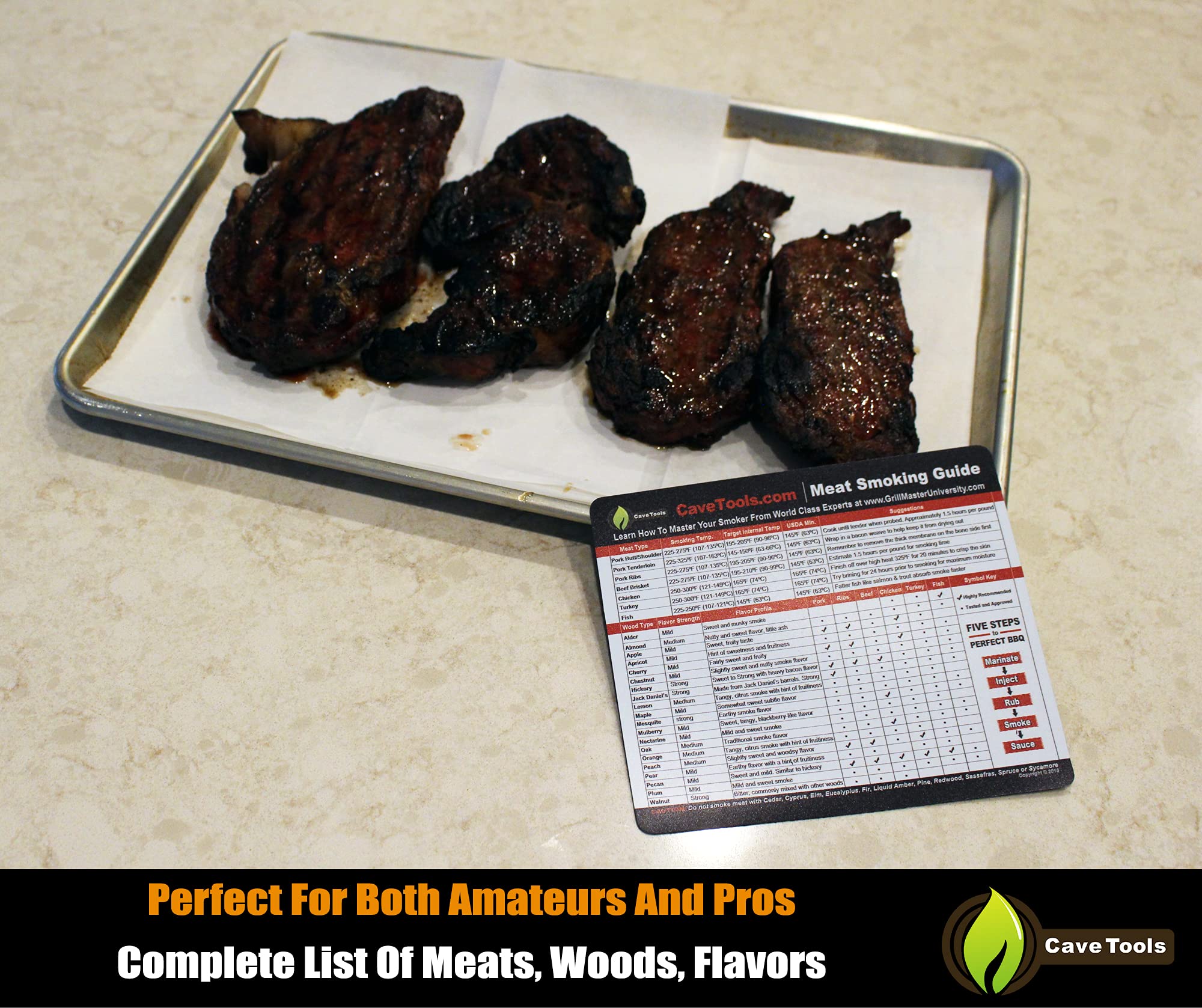 Cave Tools Meat Smoking Food Sheet with Wood Temperature Chart