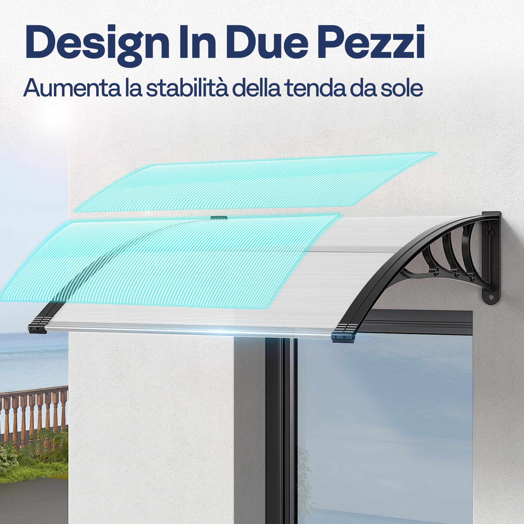 VIVOHOME Pensilina da Esterno Tettoia per Porta 300x100cm Antipioggia in Policarbonato Alluminio Resistente per Porta Finestra Balcone Trasparente