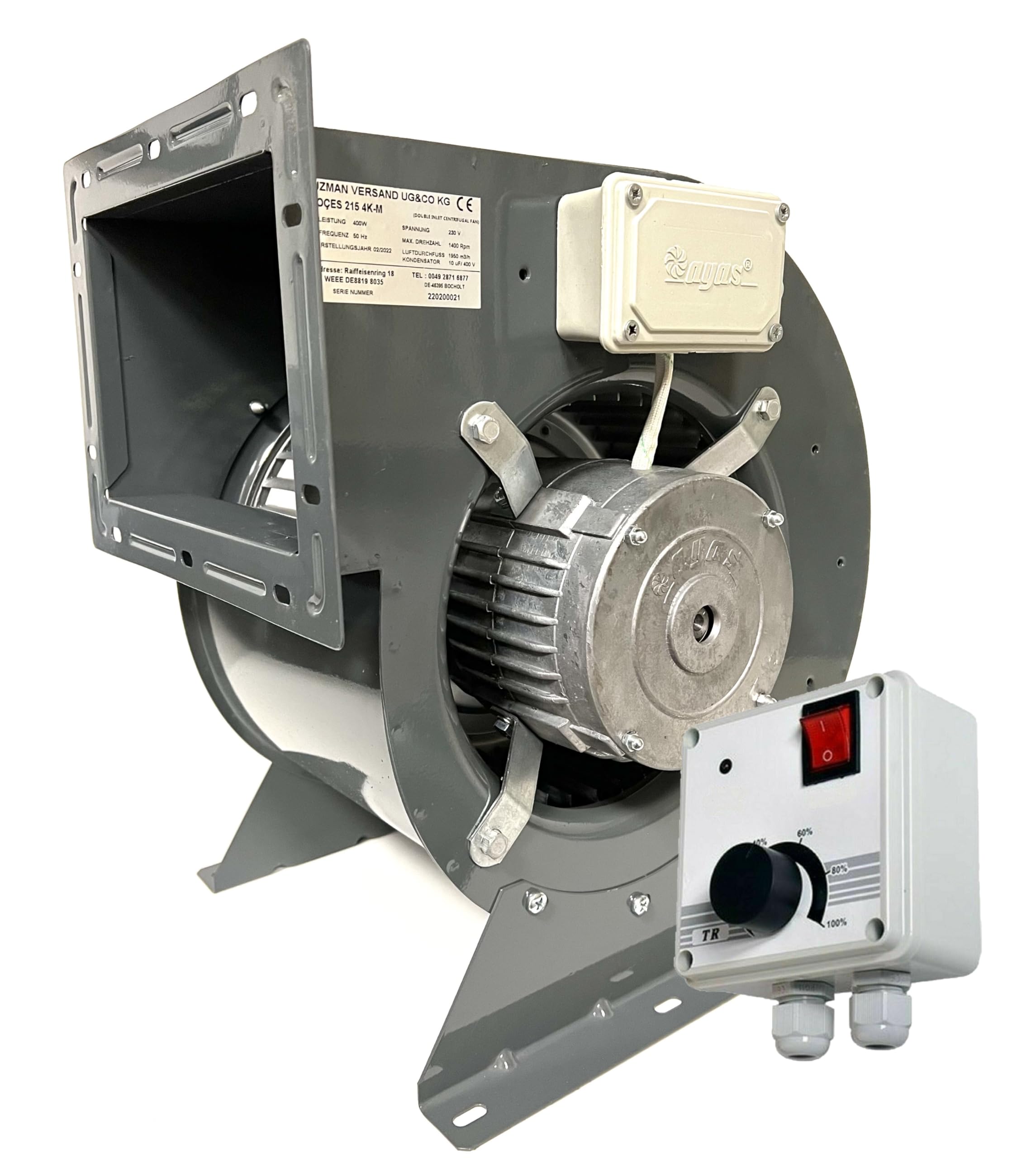 OCES - Soffiatore di aspirazione, incluso regolatore da 500 W, soffiatore di aspirazione, sistema di aspirazione, ventilatore, ventilatore radiale, ventilatore per motore
