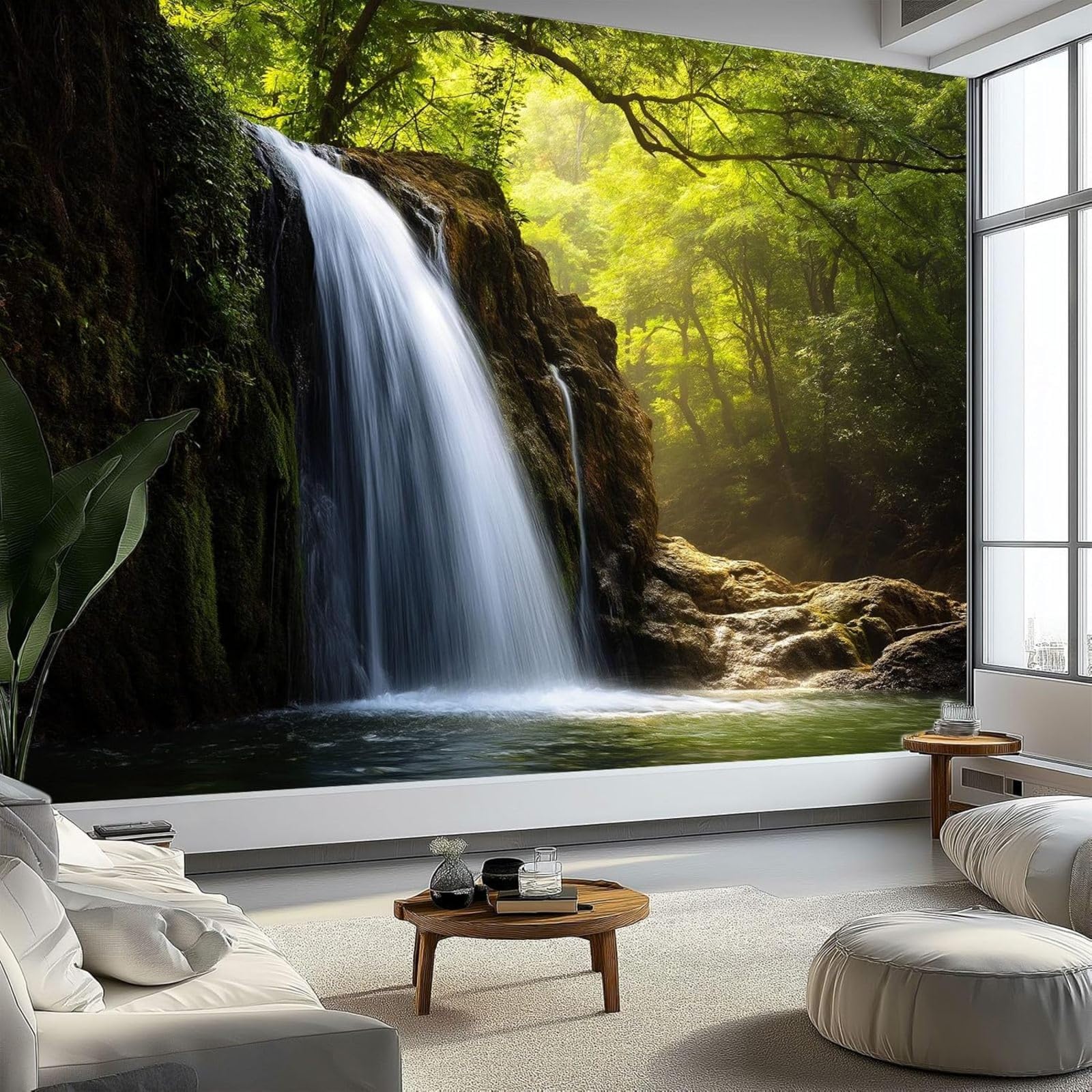 hgjdjhnf Photo Wallpaper Nature Landscape Waterfalls Forest Modern wall Mural Living Room Bedroom wall Art, Green, 430cm x 300cm
