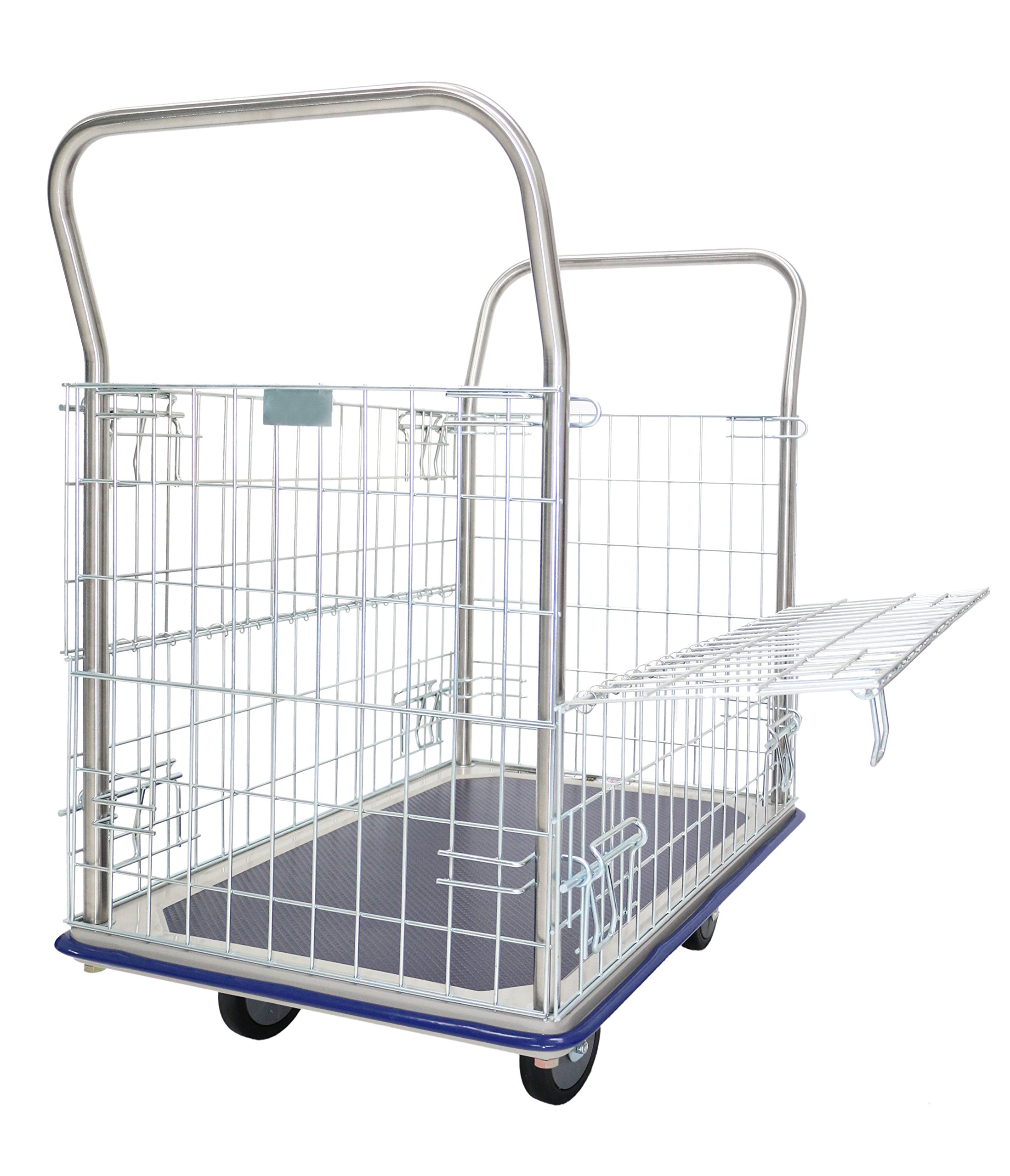 GW-213 Chariot de stockage grillagé à plateforme, en acier inoxydable plaqué zinc, avec charge maximale de 370 kg, 96 x 61 x 100 cm (largeur x profondeur x hauteur), Bleu