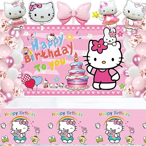 Kit de decoración de fiesta de cumpleaños de gato de dibujos animados, suministros de fiesta de gatitos incluyen 104 globos de látex, 5 globos de