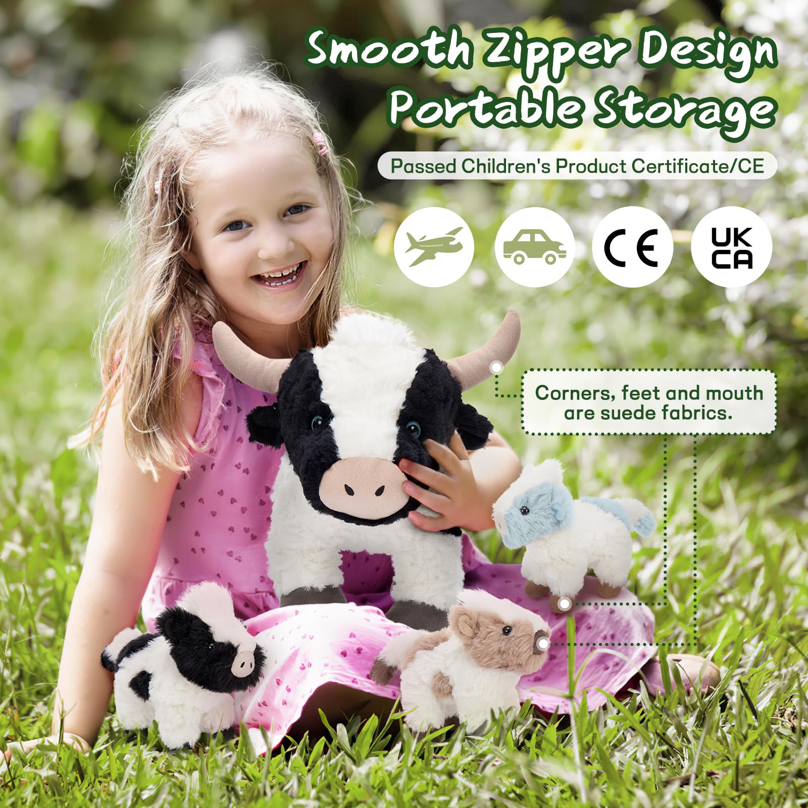 MorisMos Cow Soft Toy with Babies inside, Lifelike Cow Stuffed Animal Plush Cuddly, Kawaii Presents for Kids Girls Boys Birthday Party Decorations (52 cm) — view 7