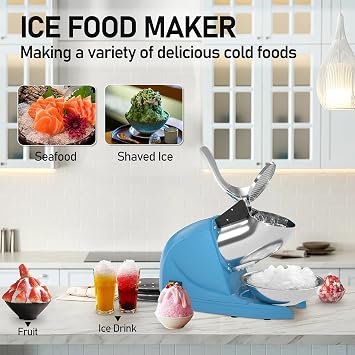 Shaved Ice Machine, Electric 3 Blade Snow Cone Machine, 380W Crusher Ice Maker, 286 lb/hr Ice Crusher, Commercial and Home Ice Crusher (Blue)