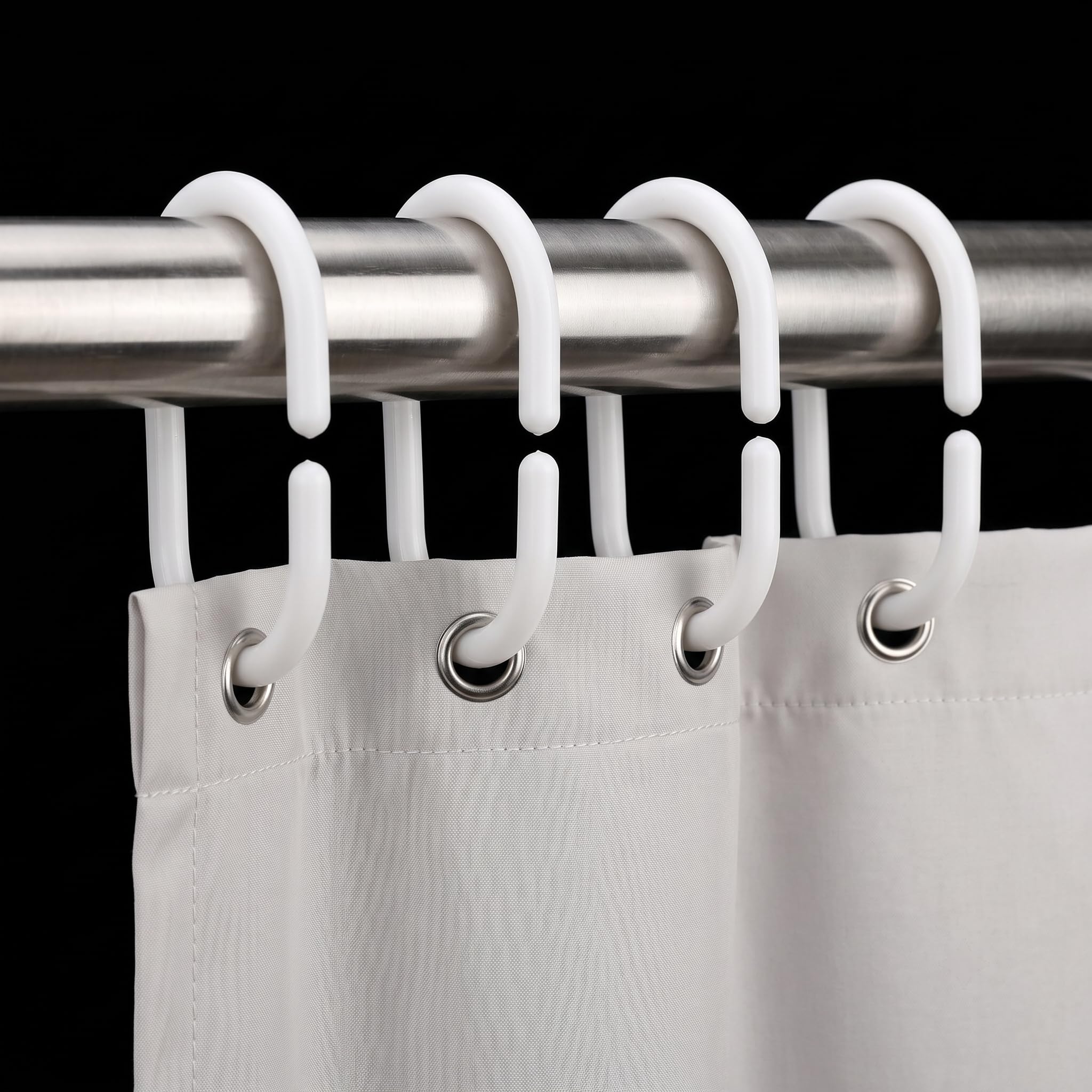 Curtain Hooks Rings C-Type- 12 Pieces (White),Bathroom Shower PVC Hook-image-26