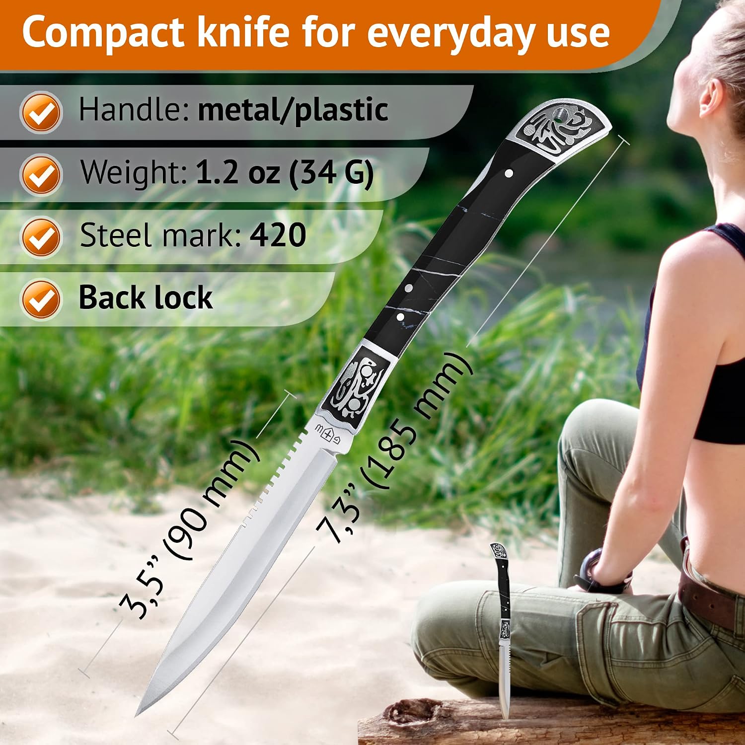 Bundle of 2 Items - Pocket Knife for Men - Folding Knofe - EDC Fold Knives - Sharp Blade Knifes - Knives with Paracord Handle - Survival Hunting Ninja Knife with Sheath - Birthday Christmas Gifts
