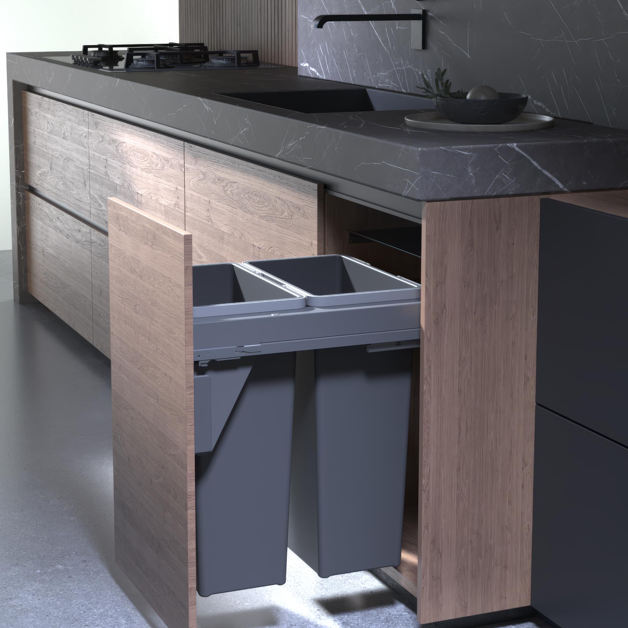 FittingsCo Under Counter Pull-Out Waste Bin โ 70L (2 x 35L), Side Mounted Soft Close, Fits 500mm Cabinet