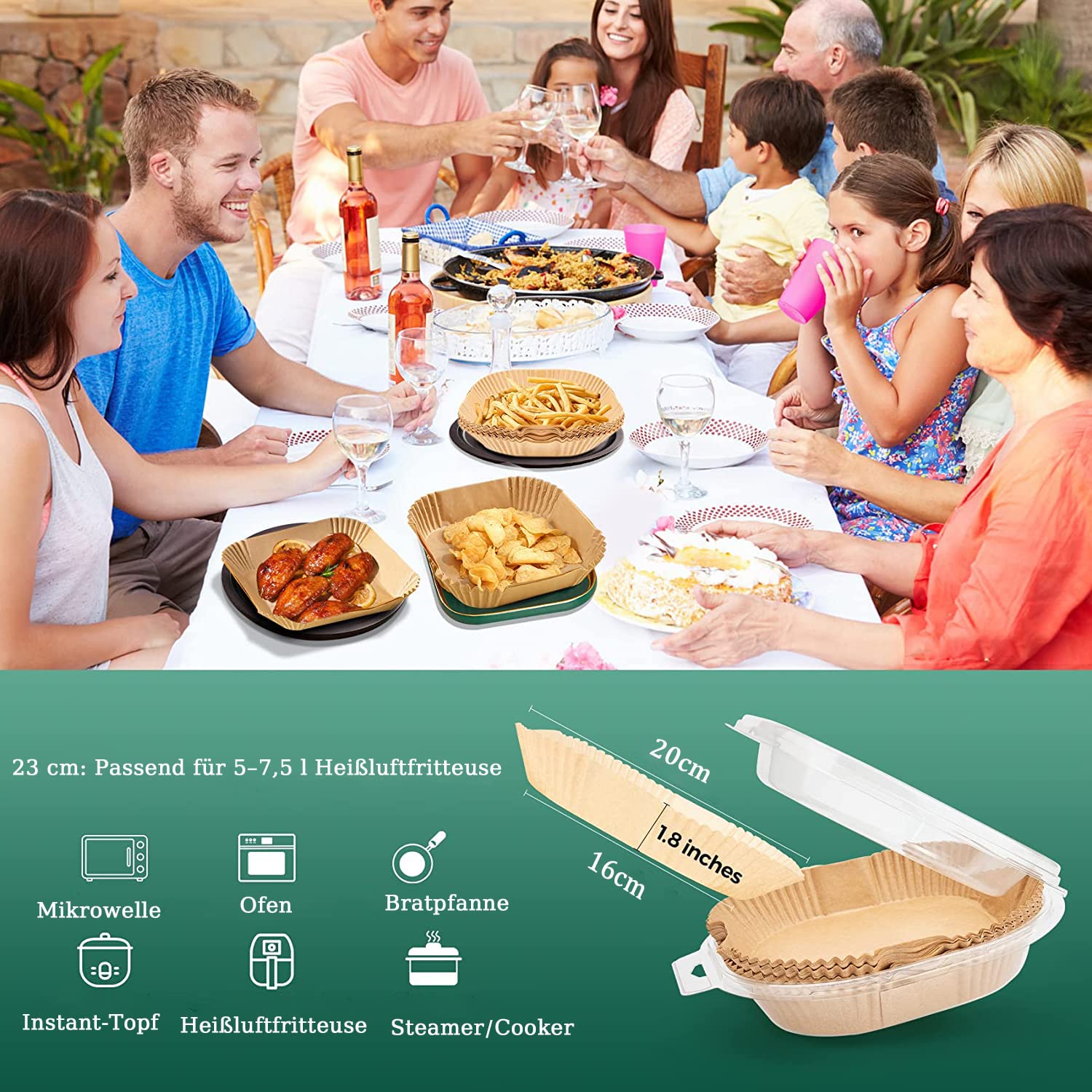 An - Ni® Bakpapier voor heteluchtfriteuse, 22 cm x 14 cm, 100 stuks