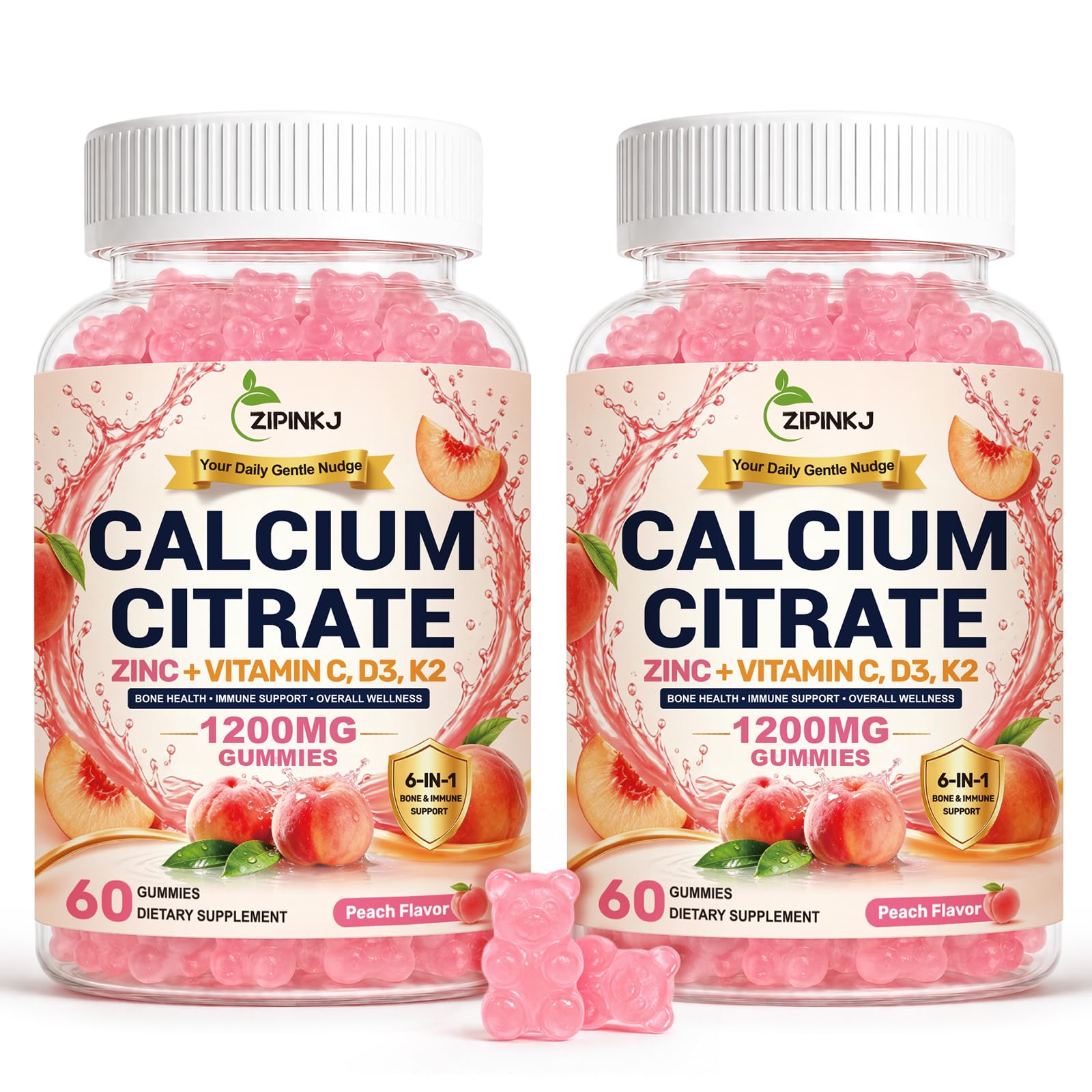 Calcium Citrate Gummies 1200mg with Vitamin D3 for Women & Men, Sugar-Free 120 Count (Pack of 1)