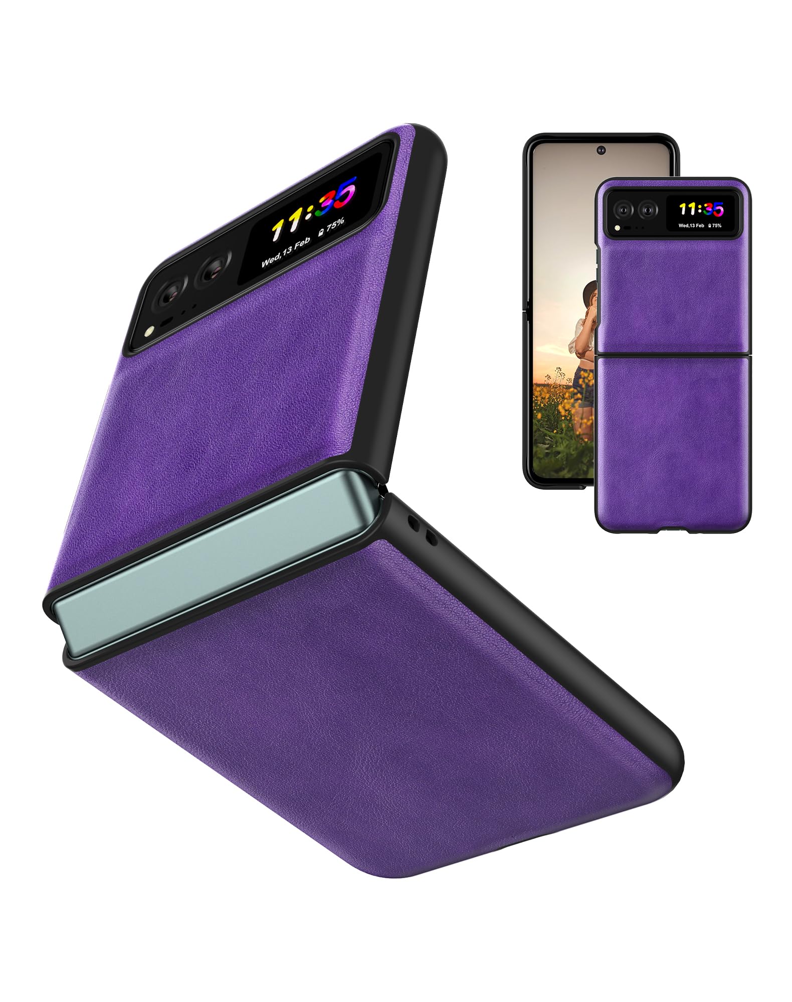 Cresee Case for Motorola Razr 40 (2023) PU Leather Back Cover Hard PC Bumper Phone Case for Moto Razr 40, Purple