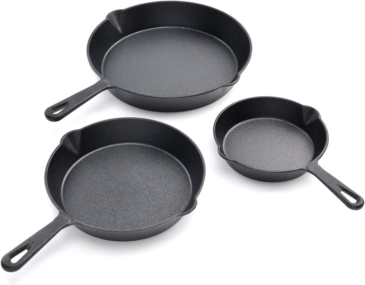 HUFTGOLD Cast Iron Skillet 3-Piece Set, Pre-Seasoned Frying Pan Set, 10-Inch, 8-Inch & 6-Inch Cookware Set