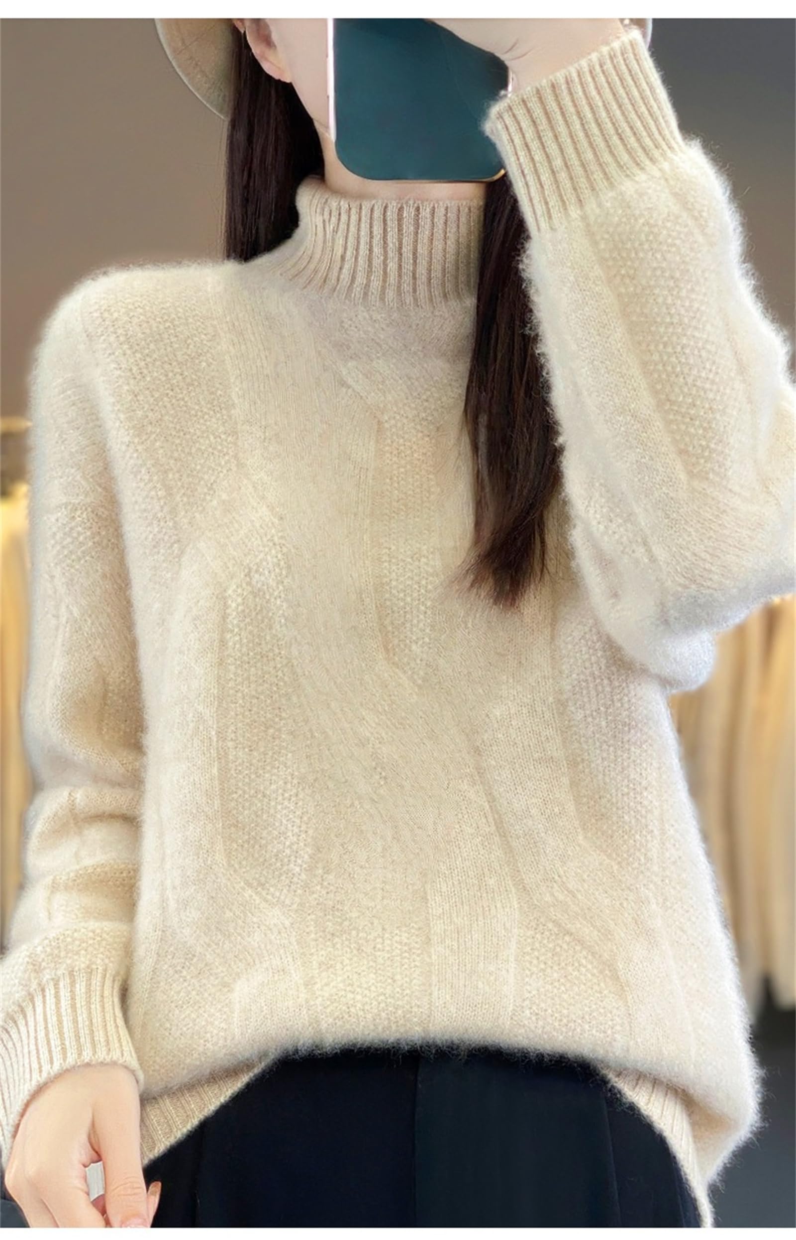 Maglione Donna Treccia Cashmere Girocollo Maglione Autunno 2025 Cashmere Girocollo Donna Leggero Accogliente