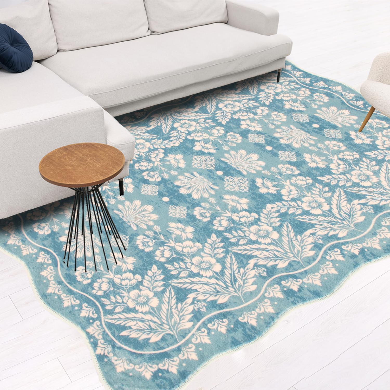 Vintage Floral Washable Entryway Rug 3x5 Soft Non Slip Kitchen Rugs, Ultra Thin Door Mat Indoor Entrance Stain Resistant Boho White Flowers Small Area Rug Throw Carpet for Bathroom Bedroom