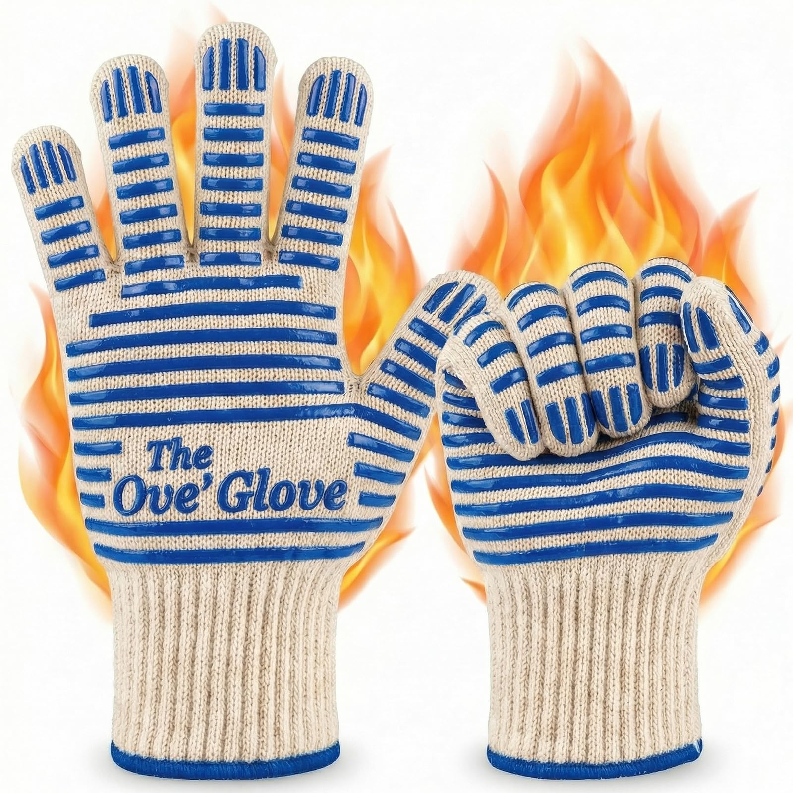 Vfrdsa Oven Gloves With Fingers, Heat Resistant Oven Gloves - 1 Pair Silicone Cooking Mitts 932°F Extreme Heat Protection, Non Slip Kitchen Gloves for Baking, Barbecue, Cooking (Blue(2 Pcs))