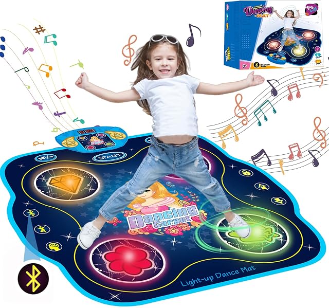 Light Up Dance Mat for Kids, Electronic Music Dance Pad with LED Lights & Wireless Bluetooth Built in Music, Birthday Gifts, Toys for Girl 4-8, 8-12 (Blue)