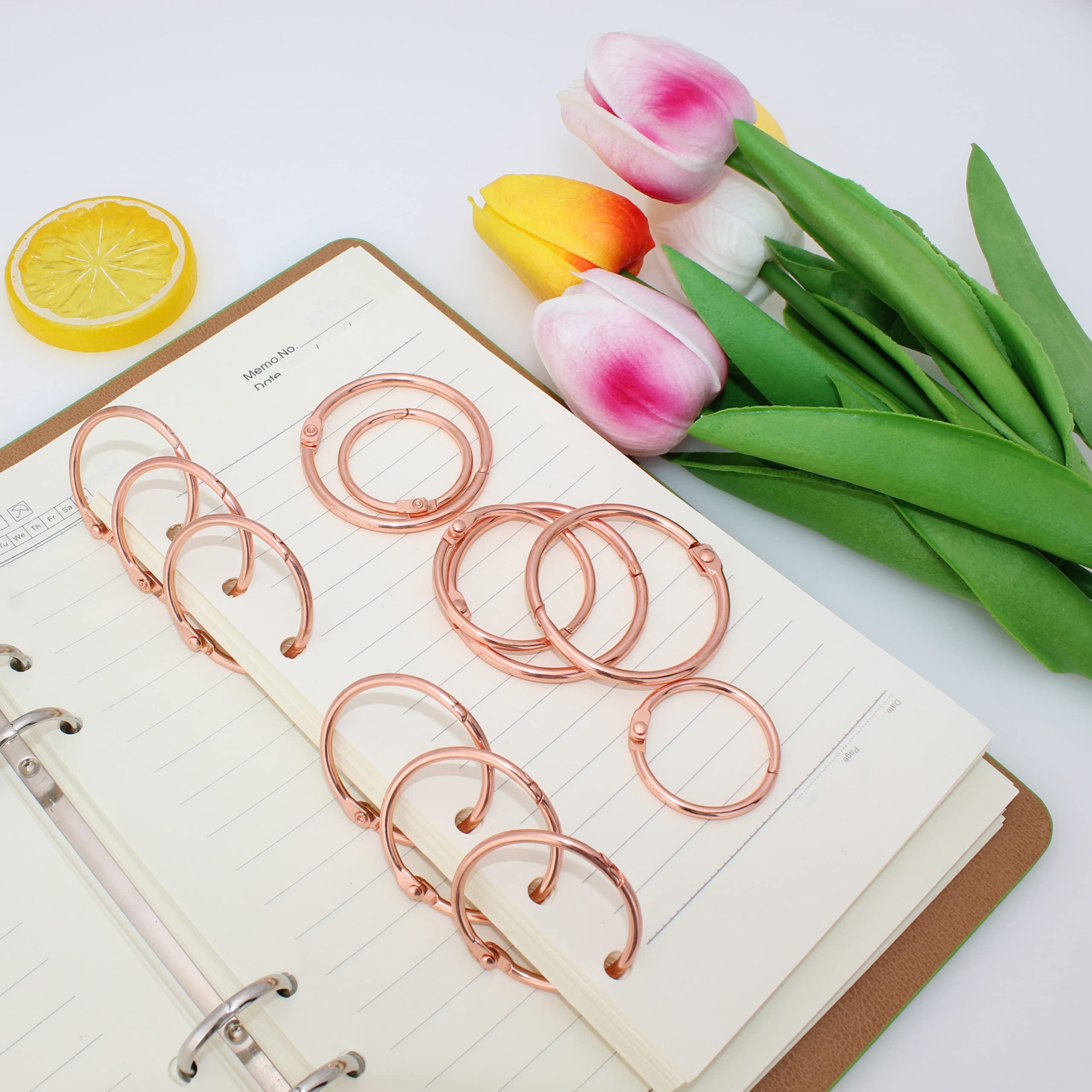 OKVGO Rose Gold Metal Binder Ring for Key Index Cards of Round Loose Leaf Book Rings for Home School and Office (15mm+20mm+25mm+30mm+38mm+50mm(10pcs/Size)) - Image 2