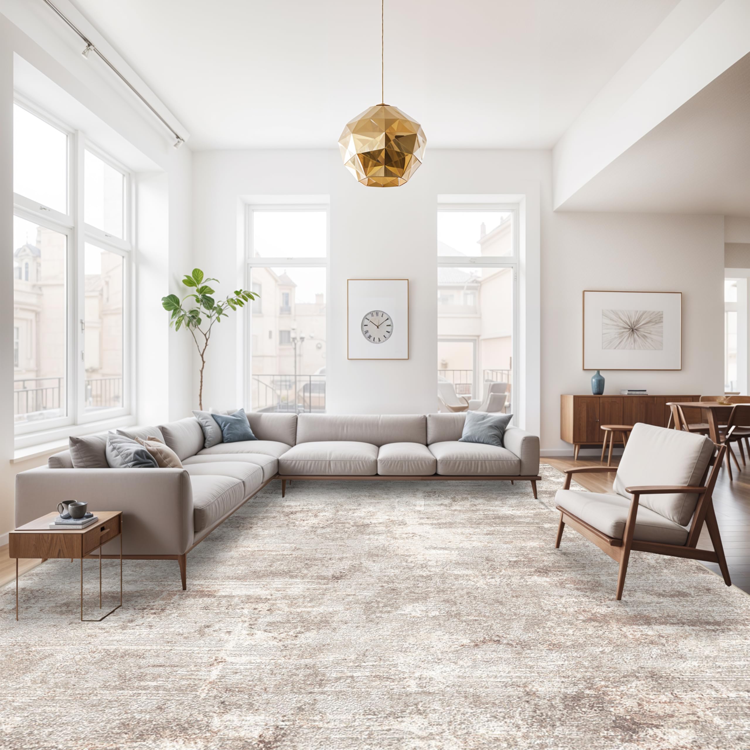 RUUGME 10X14 Abstract Area Rug:Large Washable Living Room Rug Indoor Non Slip Carpet for Bedroom Soft Foldable Stain Resistant Distressed Thin Rug for Dining Room Kitchen 10X14 Brick/Brown/Beige 10' x 14' (Rectangular) Brick/Brown/Beige: 10' x 14' (Rectangular) Brick/Brown/Beige