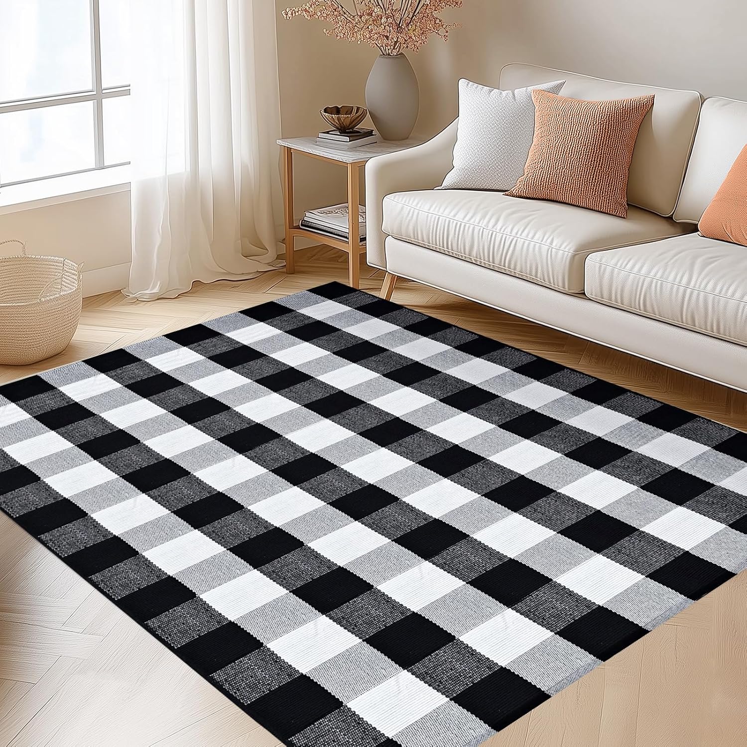 Buffalo Plaid Rug 47.2x70.8 Inches Black and White Checkered Rug Washable Doormats Indoor Outdoor Rugs for Front Porch, Kitchen Entryway, Patio, Bathroom