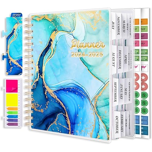 Planner 2024-2025 7.9" x 9.8", Large 18 Months Daily Weekly Monthly Planner Yearly Agenda July. 2024–Dec. 2025, Page Tabs, Separator Page, Pocket Folder, Bookmark, Sticky Note Set, Blue