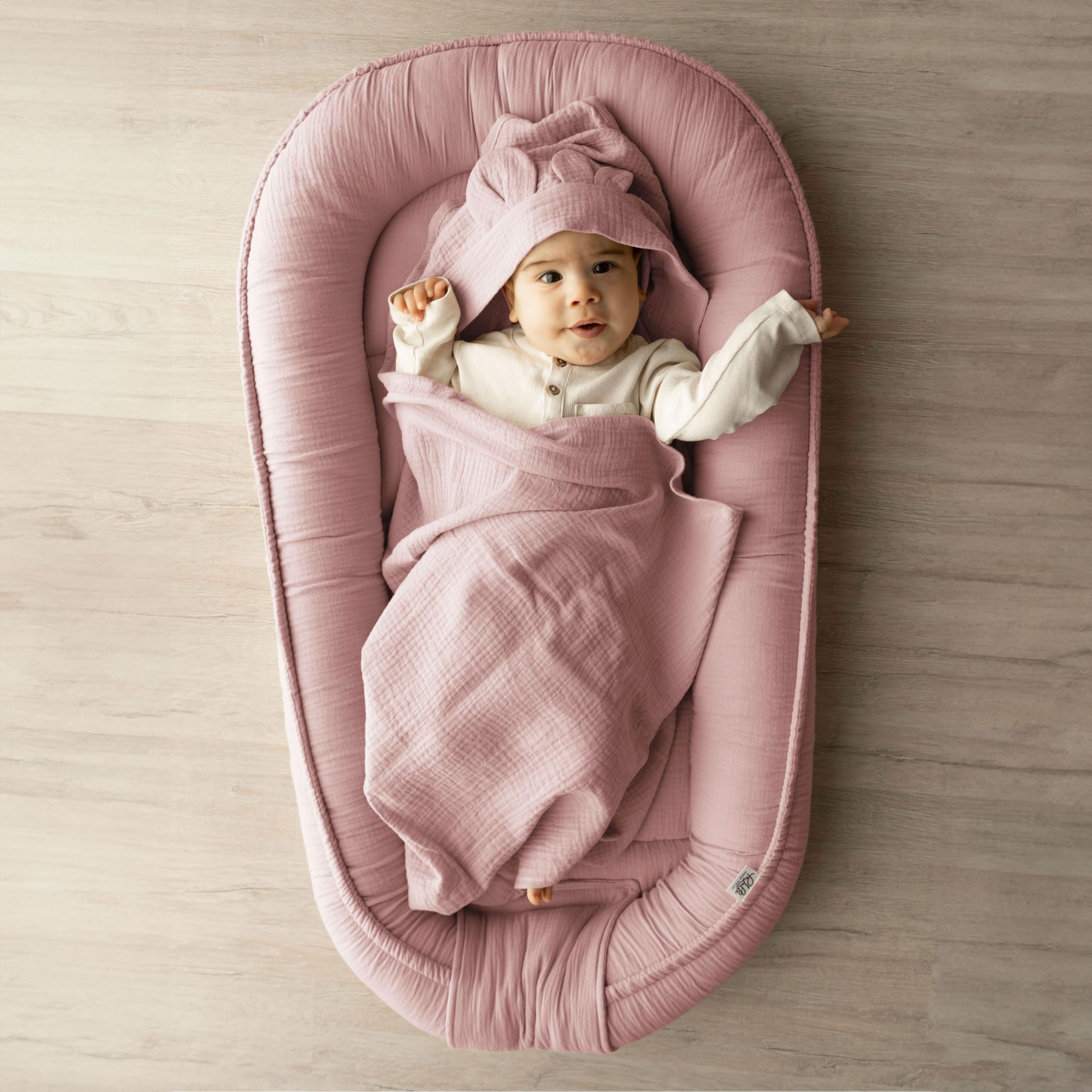 PaLulli Nido para bebé de 100% Muselina de algodón prémium, 100 x 60 cm, Solapa con Cierre de Velcro, Cambiador para Cuna de bebé (Rosa Sucio)