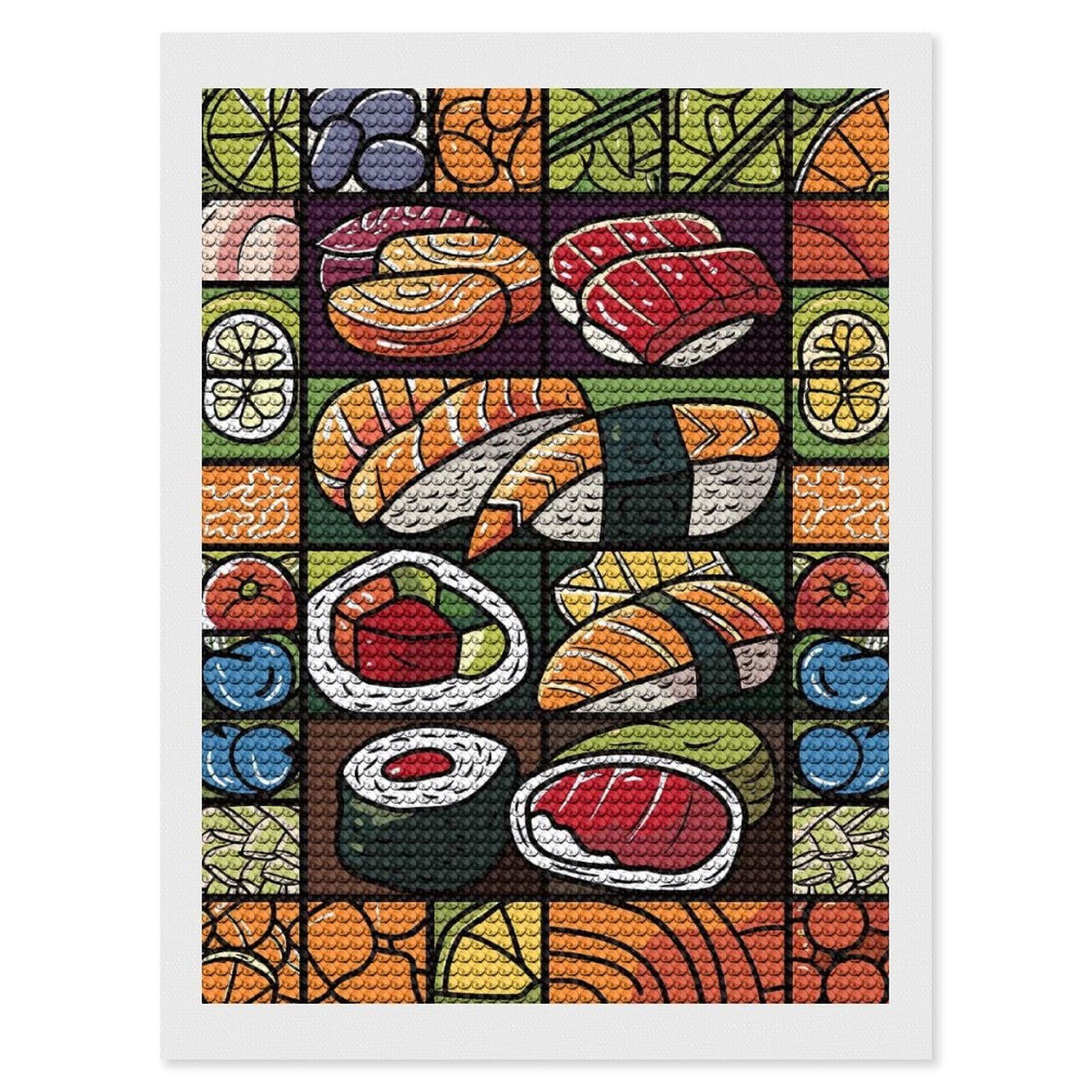 Junmoney Colorful Sushi and Food Mosaic Diamond Painting Kit 12"x16", Easy Handmade Project, Easy to Enjoy, Aesthetic Room Decor, Christmas Gift