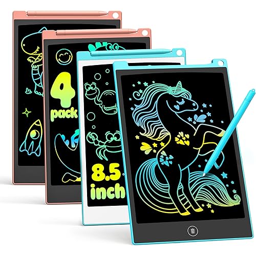 TECJOE 4 Pack LCD Writing Tablet, 8.5 Inch Colorful Drawing Board, Kids Travel Games Activity Learning Toys, Birthday Gifts for 3-8 Year Old Boys Girls Toddlers Preschooler