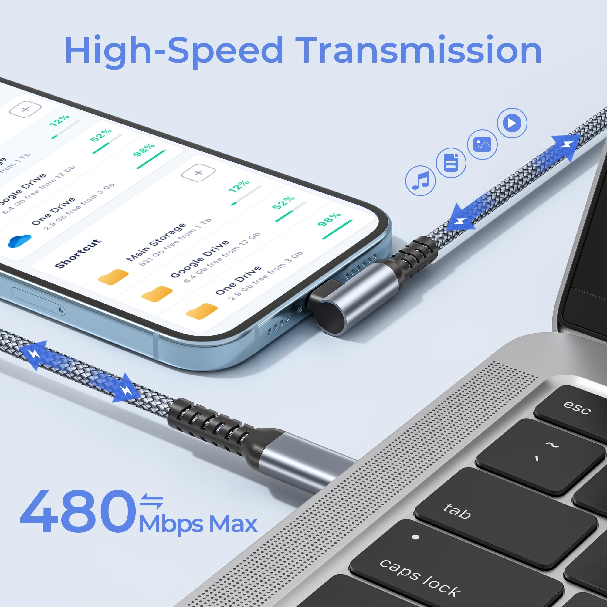 BASESAILOR Cavo USB C a Lightning Angolo 1M Ricarica Rapida PD Compatibile iPhone 11-14 Pro Max SE iPad 8 9