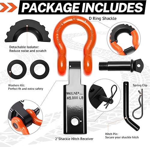 Miniatura 3 de Juego de receptor de enganche de grillete de 2 pulgadas, con grillete de anillo en D de 34 pulgadas y pasador de tornillo de 58 pulgadas,
