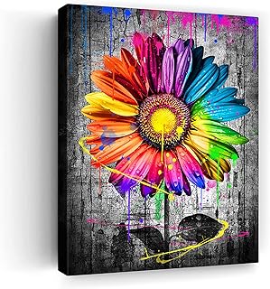 Daisy Flower Canvas Wall Art For Bathroom, Funny Graffiti Bedroom Wall Decor, Black And White Painting For Living Room, Colorful Flower Wall Art For Living Room,Restroom Picture 12x16 Inch
