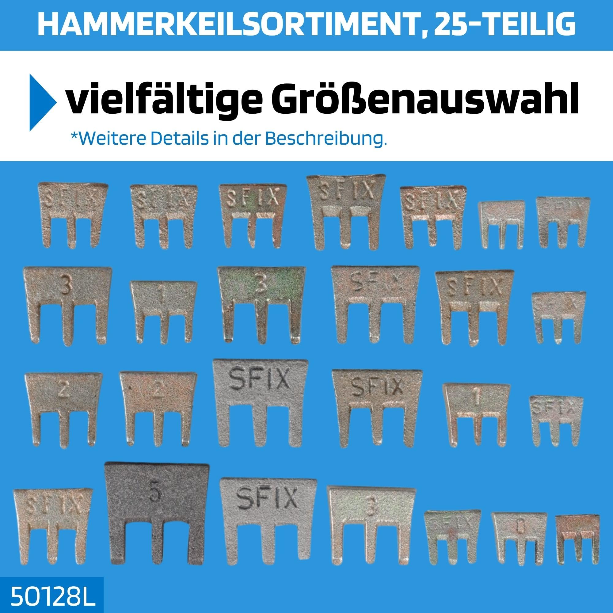 SW-Stahl 50128L Hammerkeilsortiment 25-teilig I Stielbefestigungskeil Set aus verschiedenen Größen I Hammerkeiler für 100 g - 6 kg Kopfgewicht I sichere Verbindung zwischen Hammerstiel und Hammerkopf