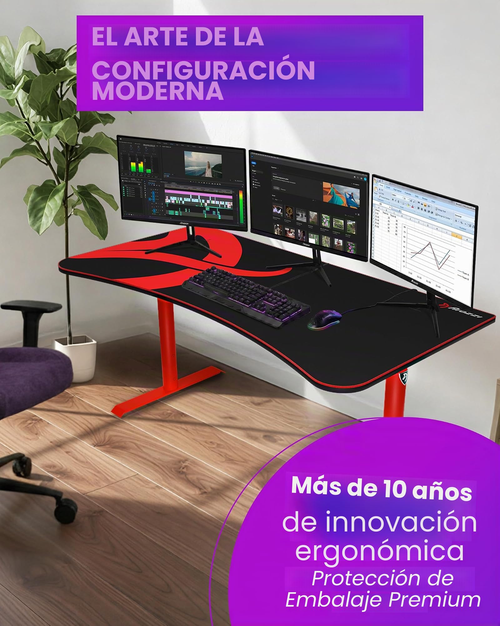 Arozzi Arena Gaming Desk Large - Red, Mesa Gaming roja con Alfombrilla Full Surface, Escritorio Gamer 160x82 cm con gestión de Cables, Cesta de Malla y Estructura Robusta, hasta 80 kg