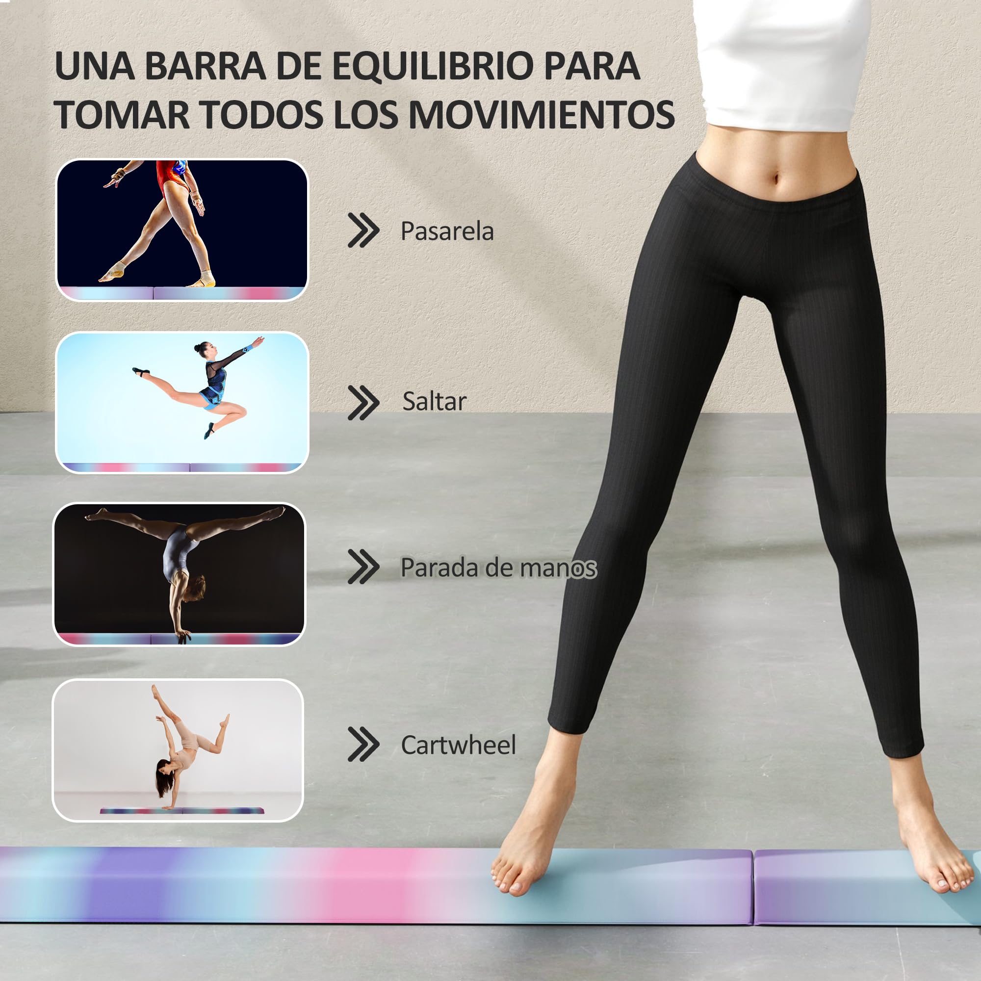 SPORTNOW Barra de Equilibrio Gimnasia Plegable 236 cm, Barra de Gimnasia Artística con Base Antideslizante, Viga de Equilibrio para Niños, Principiantes, Gimnastas Profesionales, Entrenamiento en Casa
