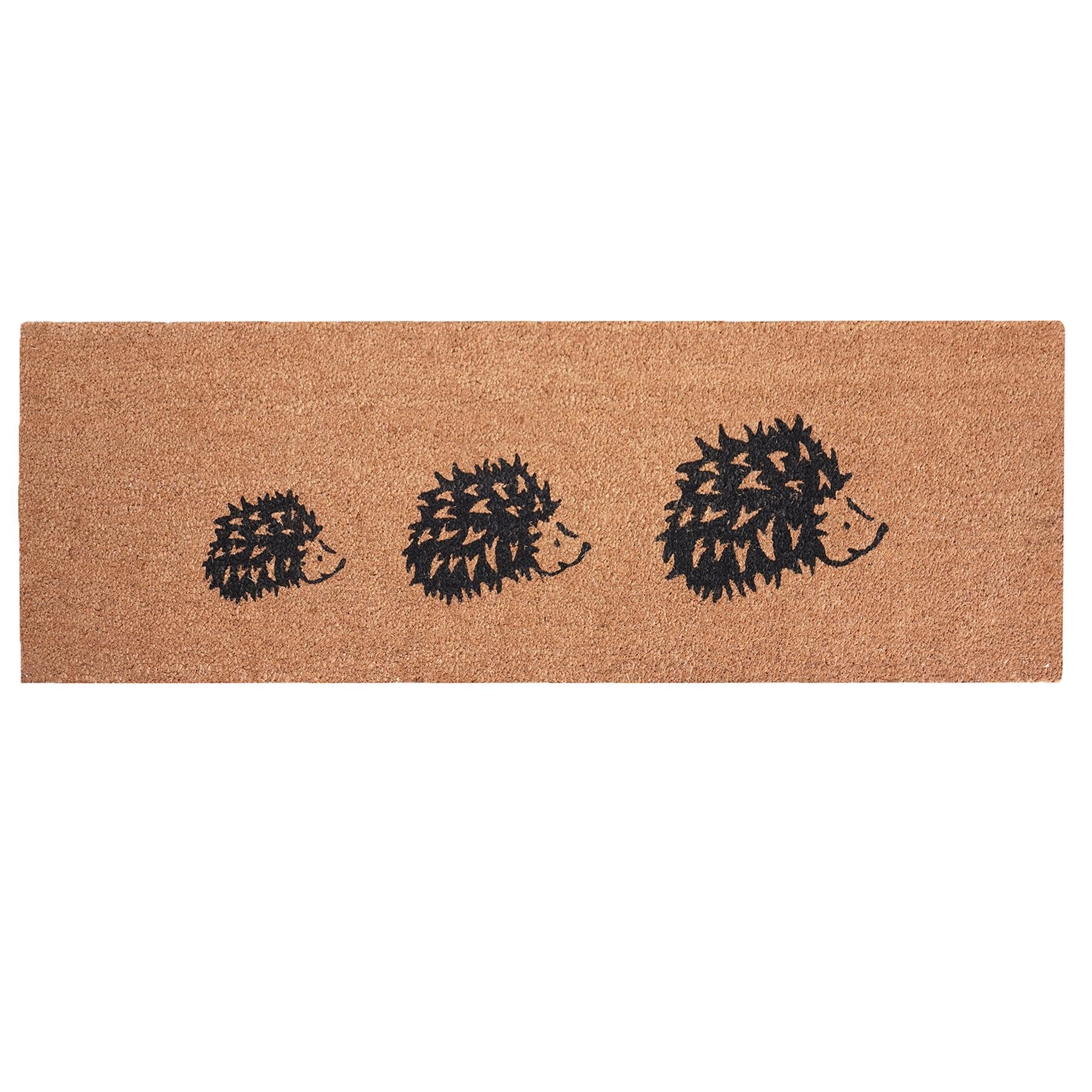 Extra Long Printed Coir Doormat 40x125cm Non-Slip Backing Large Natural Runner for Hallway Entrance Indoor Outdoor Dirt Trapping Heavy Duty Coconut Fibre Mat [Hedgehog Family]