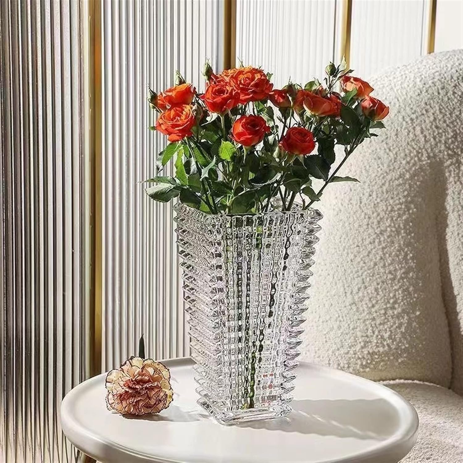 Jarrón de flores de estilo nórdico ligero de lujo de cristal brillante, decoración de hotel transparente, jarrón de decoración floral (gris, 28 cm)