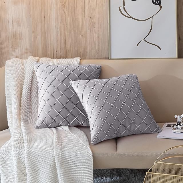 Amazon Brand - Umi Cushion Covers, Soft Velvet Pillowcases, Concealed Zip, Machine Washable, New Home Gifts, Living Room, Sofa, Bedroom, 18 x18 in, 2 Pieces, Silver Grey