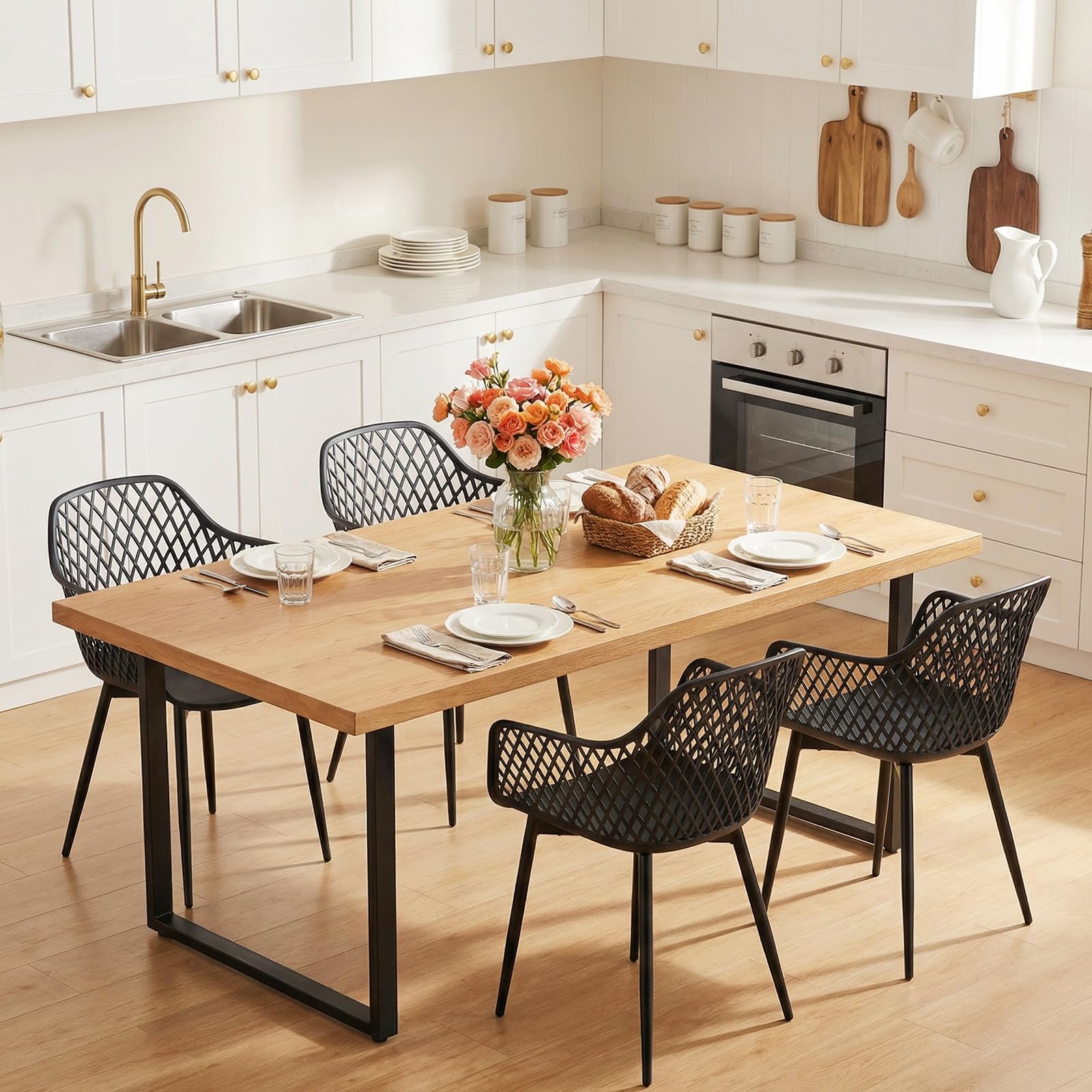 buybyroom Chaise Salle a Manger Lot de 4, Chaise Ergonomique, Chaise de Cuisine avec Accoudoir, Convient pour la Salle à Manger, Le Salon, la Cuisine et la Chambre, Noir