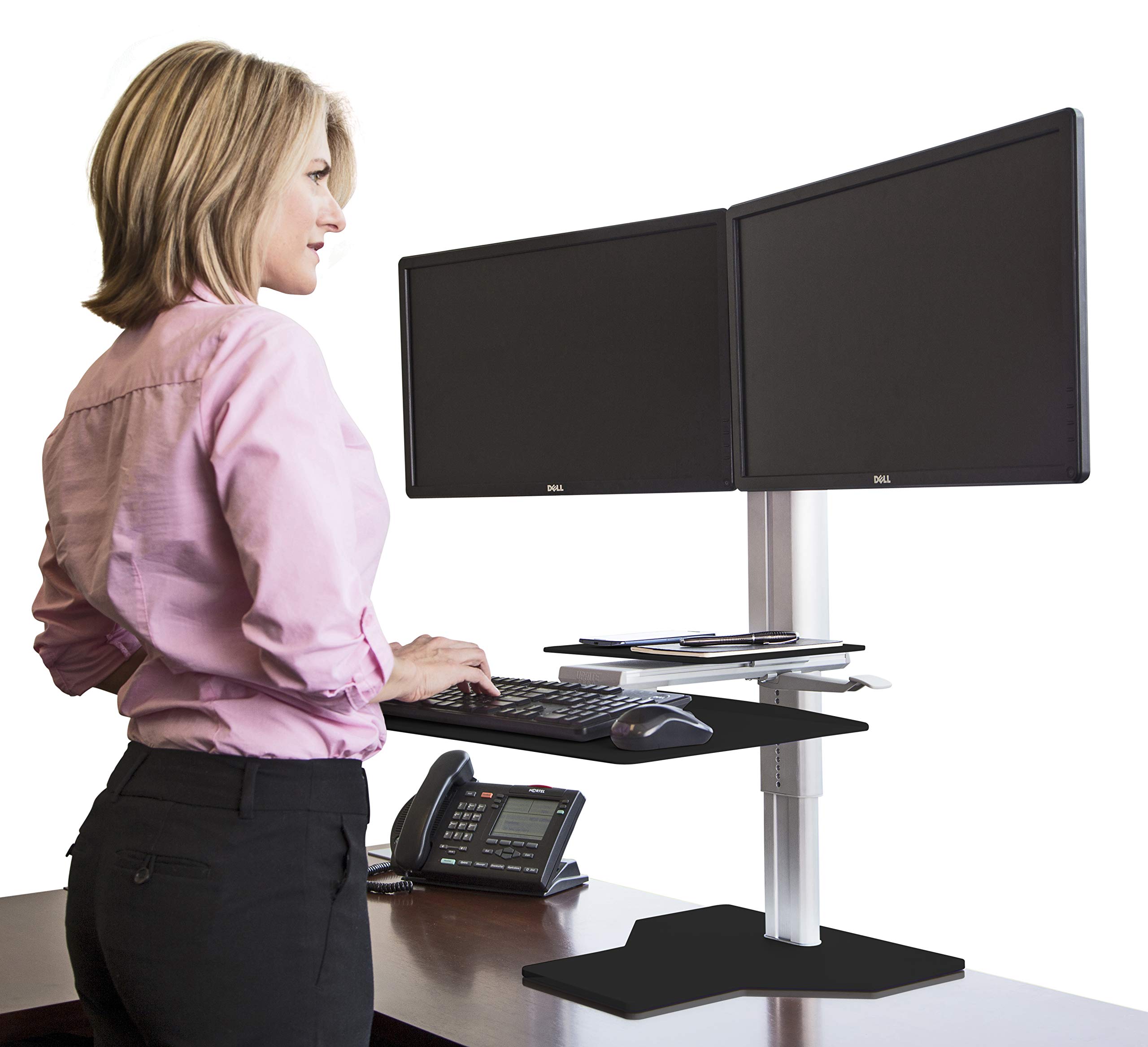 Uprite Ergo Sit2Stand Desktop Height Adjustable Workstation Dual Monitor Silver/Black