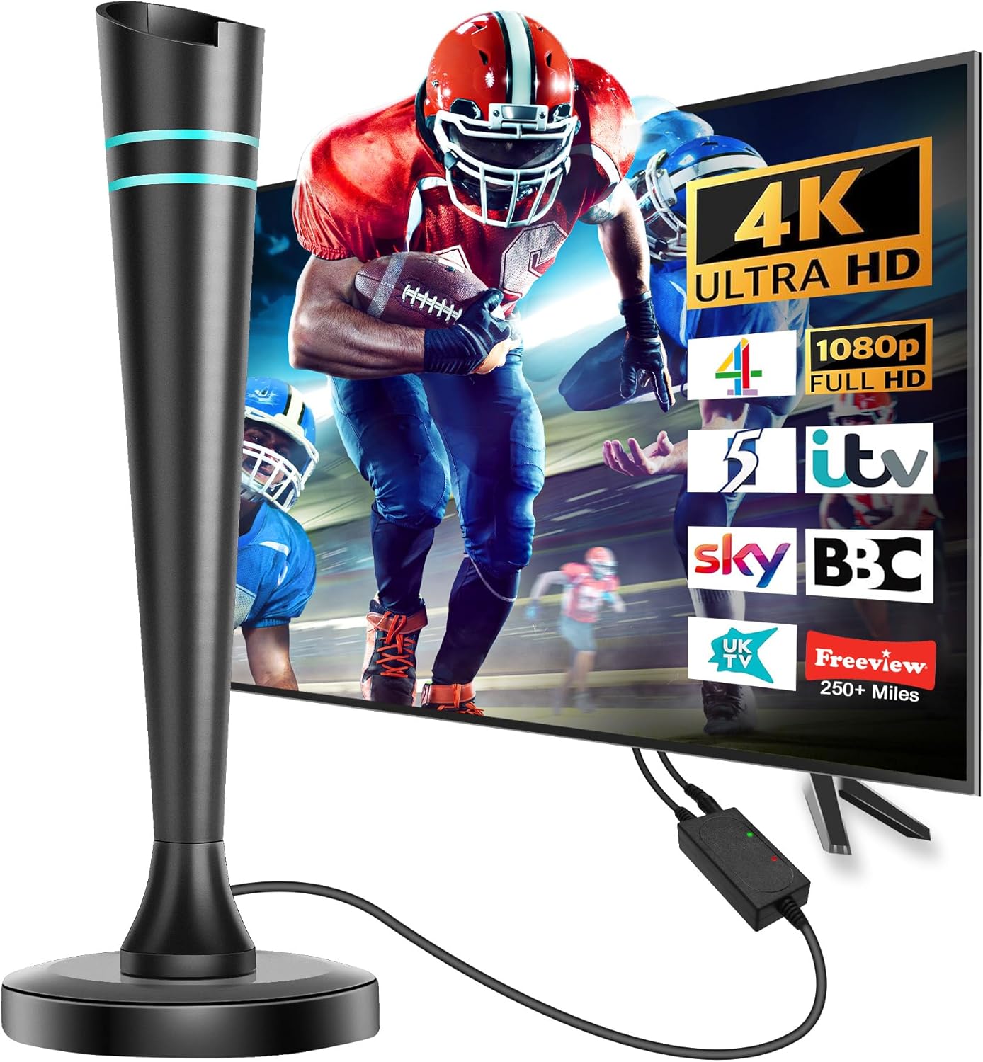 FADISH TV Aerial Amplified Indoor TV Aerial with Booster 250+ Long