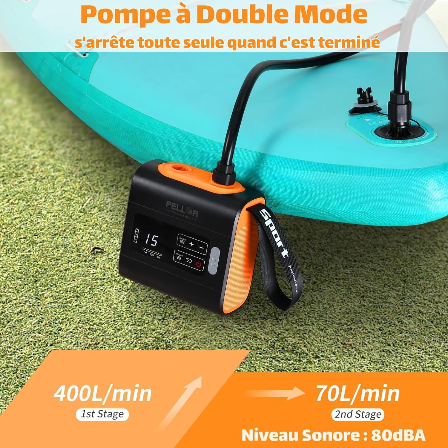Gonfleur Paddle Electrique 22PSI Pompe Sup Portable Rechargeable | pour Kayak Stand Up Paddles Matelas