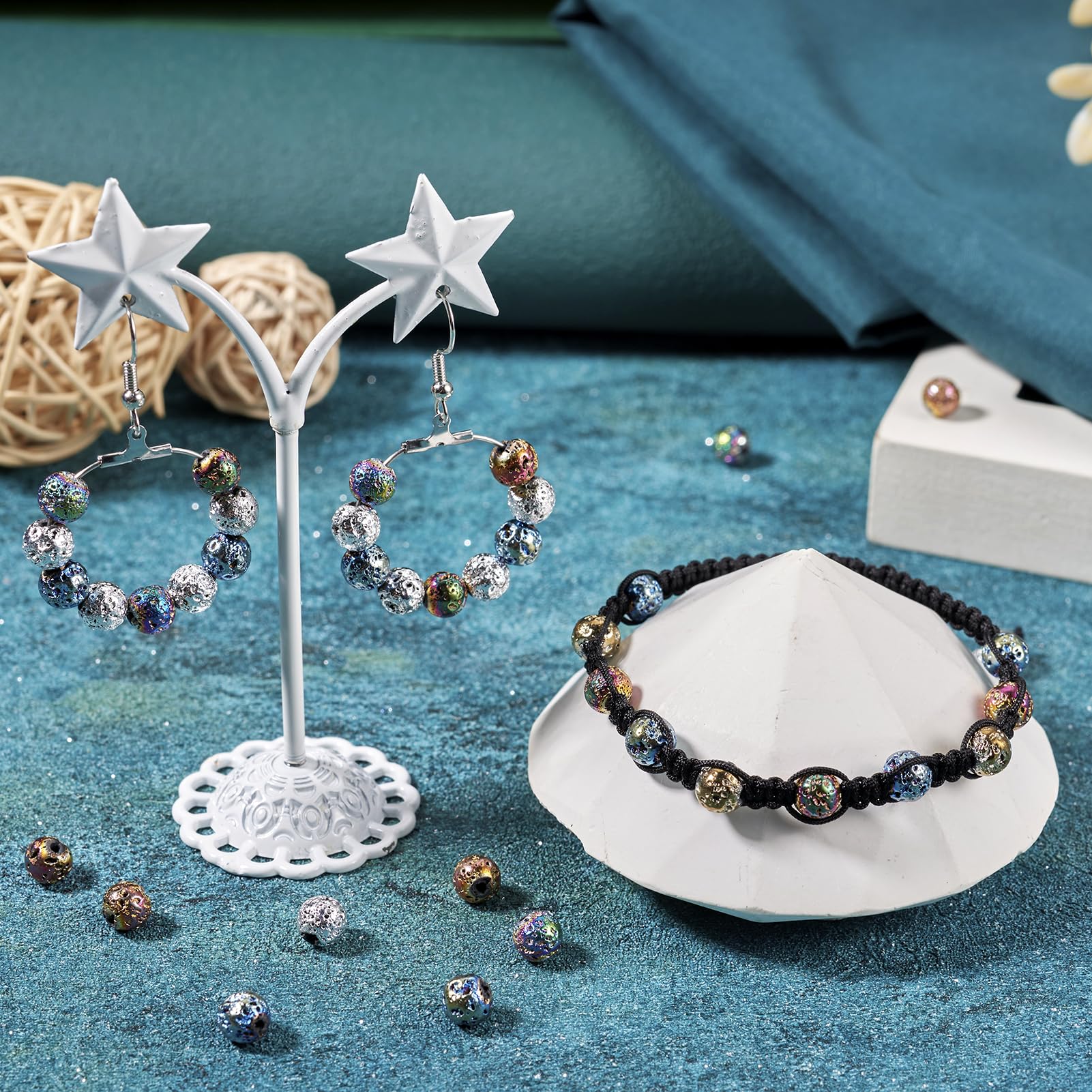 Lot De 60 Perles Rondes En Pierre De Lave Volcanique Pour La Fabrication De Bijoux, Bracelets, Colliers - 6/8 Mm - Rouge Foncé - 6 Mm - Environ 60 Pièces