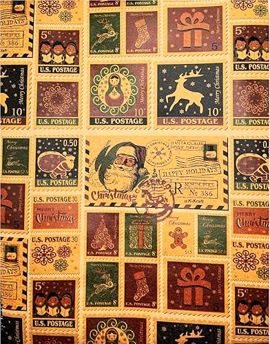 Miniatura 5 de K-Kraft Hecho en Estados Unidos, estampado de Navidad vintage en papel de estraza marrón retro, perfecto para regalos y paquetes de vacaciones (3