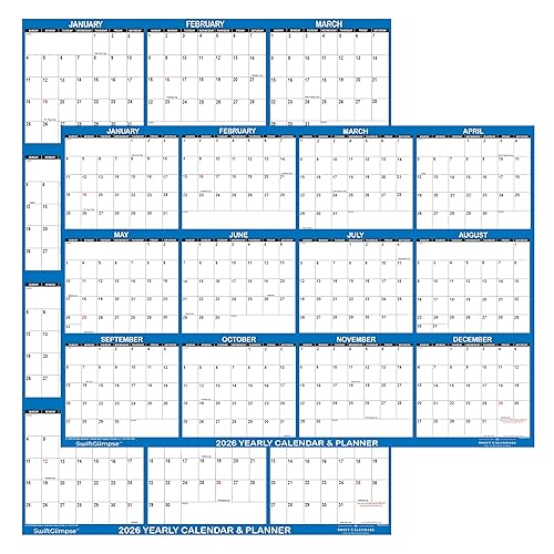 24" x 36" SwiftGlimpse 2026 Wall Calendar Erasable Large Wet