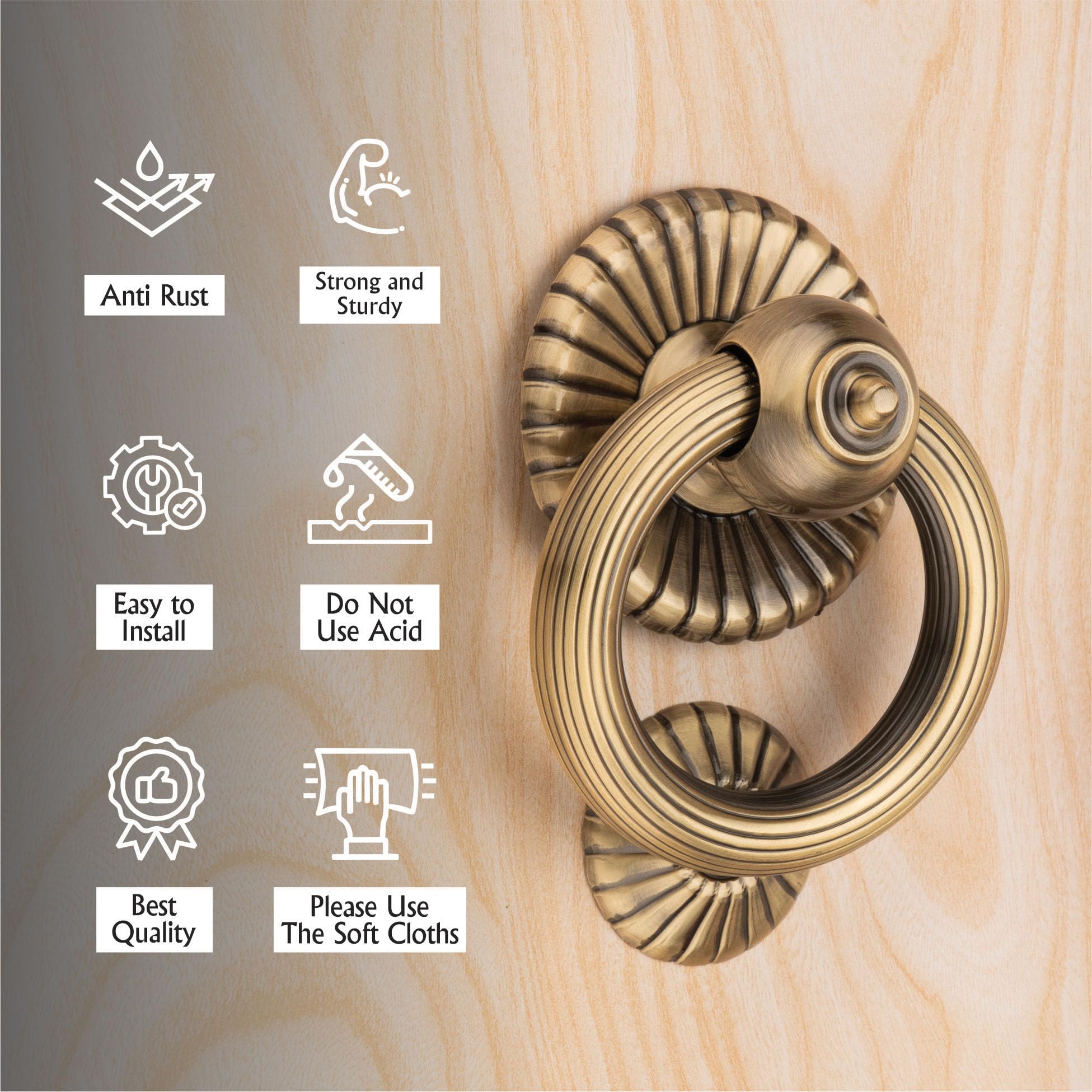 COMPASS Gulf Flower Door Knocker | Gulf Flower Shape Door Knocker | Handmade Door Knocker for Front Door Brass | 6" | Pack of 1 1