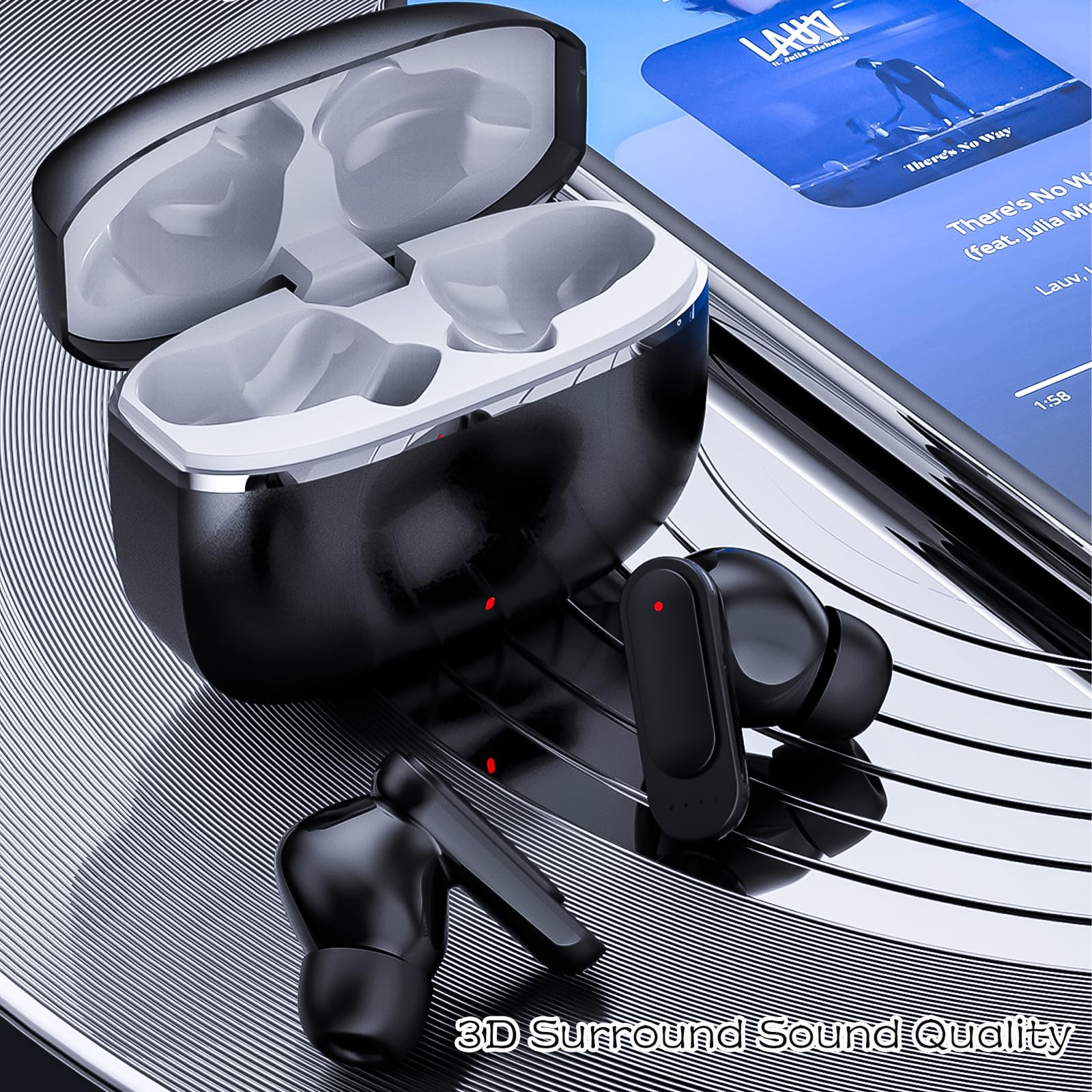 Écouteurs sans fil Bluetooth 5.4, écouteurs stéréo HiFi Bass avec suppression du bruit ENC, étanchéité IP4, appels clairs, charge rapide pour le sport, la course à pied, la salle de sport (noir)