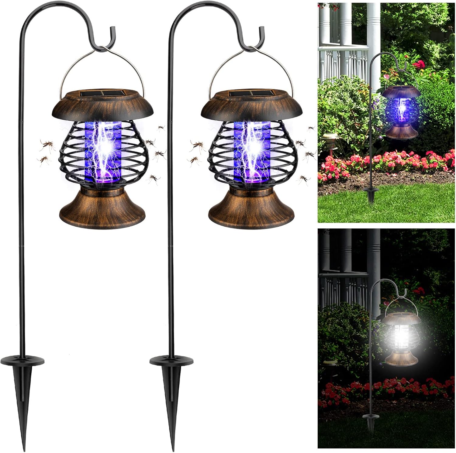 Qualirey Solar Bug Zapper Outdoor Waterproof Mosquito Repellent Outdoor Solar Mosquito Zapper Plastic Ring Bug Lights Insect Mosquito Killer Lamp (Antique Bronze,2 Pcs) 2 Antique Bronze