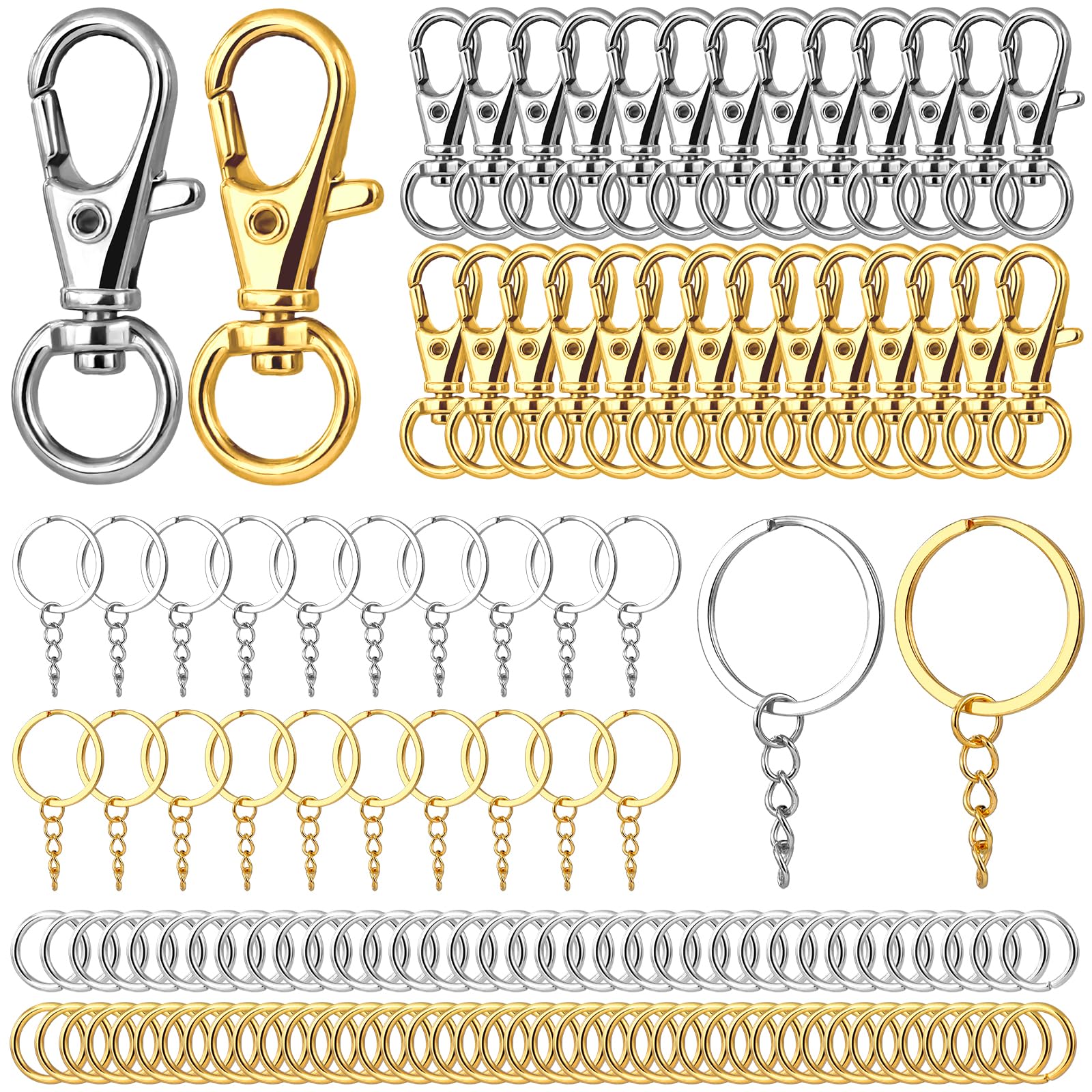 160 PCS Swivel Clasps Lanyard Snap Hooks with Key Rings, Lobster Claw Keychains Clasps, Metal Keychain Clip Hooks, and Jump Rings for Keychain Lanyard DIY Jewelry Crafts Accessories (Gold, Silver)