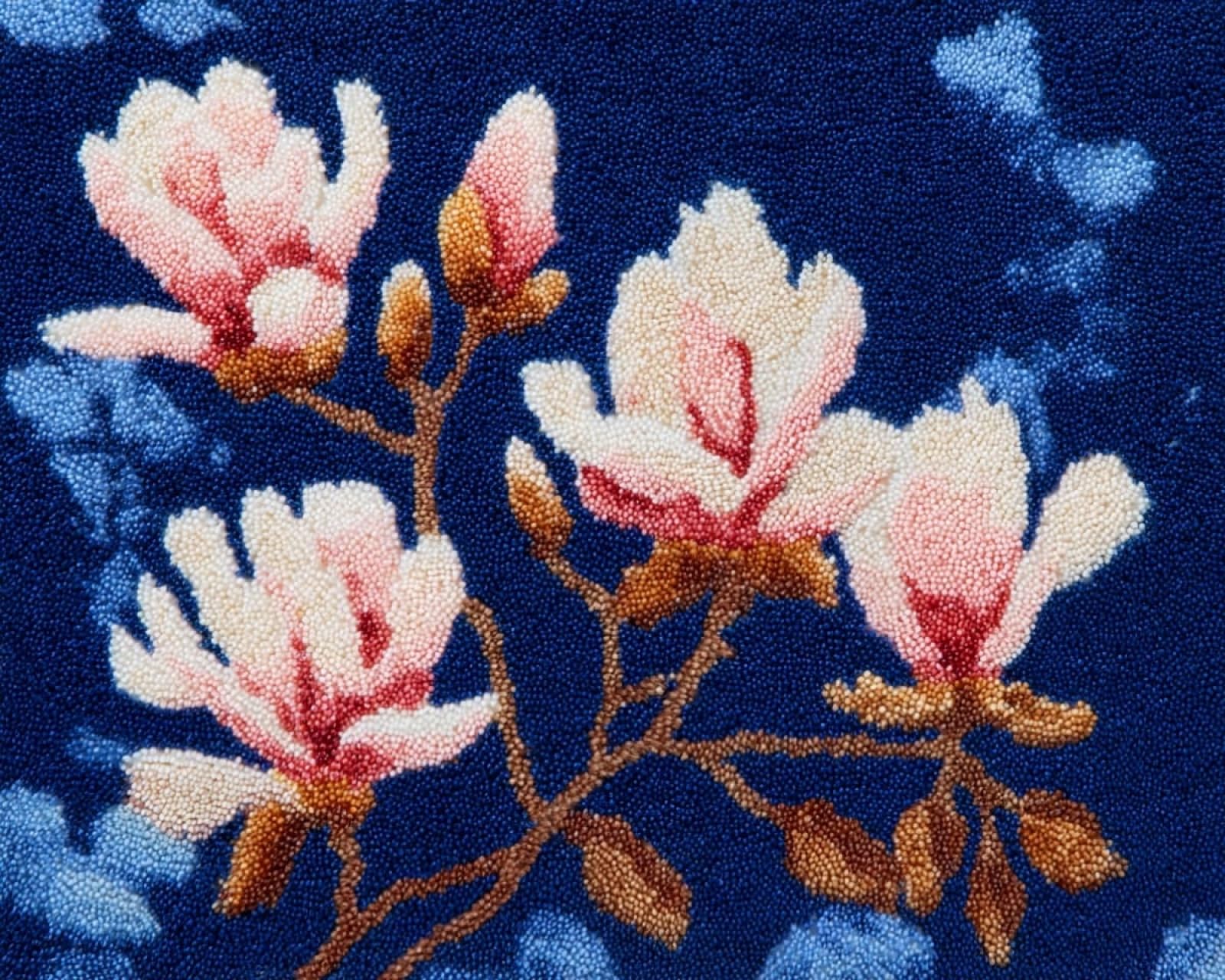 Wallphantom Latch Hook Kits Rugs,Magnolia,Handmade Self Knotting Set,Tapestry Kits for Adults,Cushion Latch Hook Rug Pre-Printed Pattern Craft for Adults,80x115cm