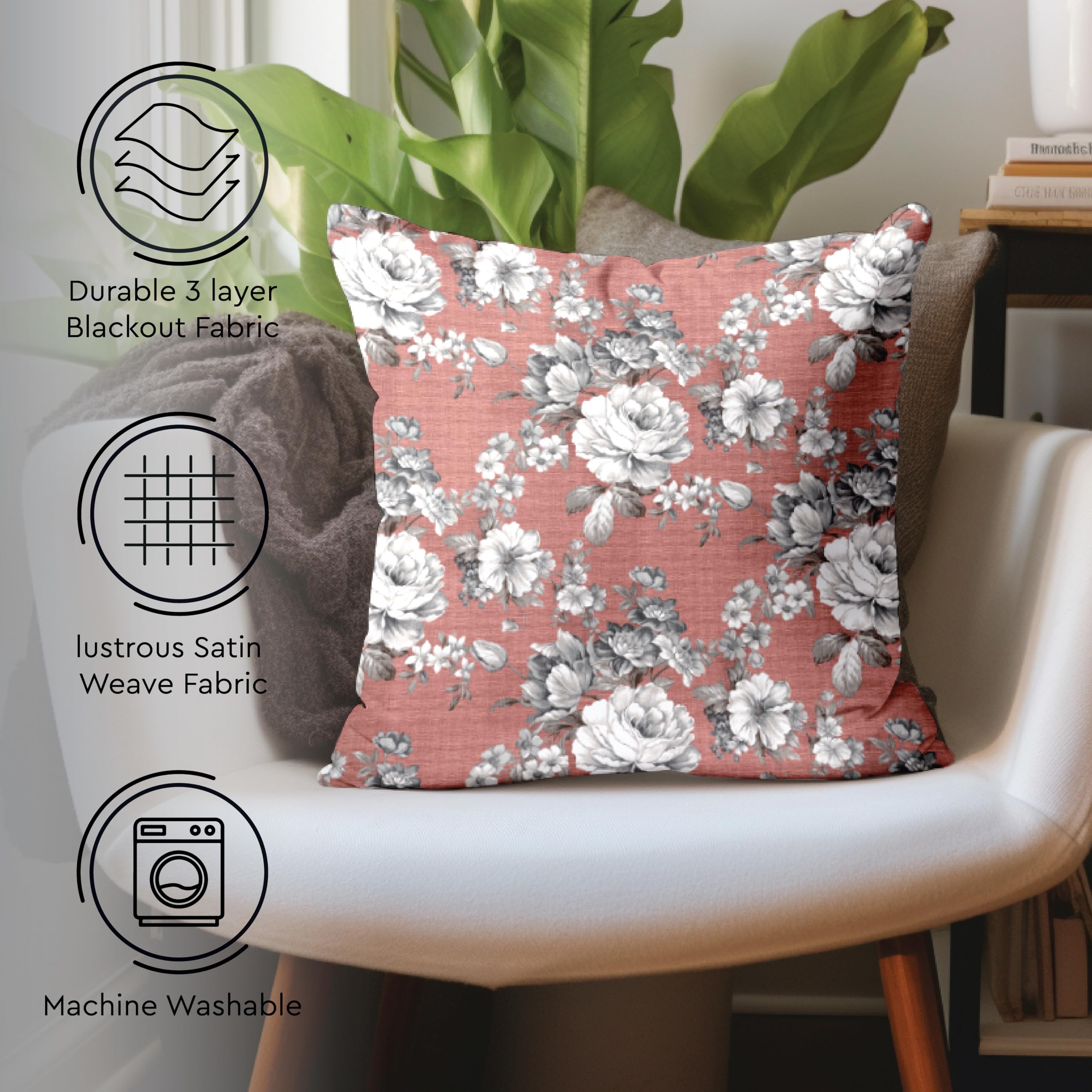 Encasa XO Decorative Throw Pillow Covers 16x16 in - Polyester Floral Digital Print F4 English Rose, 40 x 40 cm (Pack of 2) - Image 3